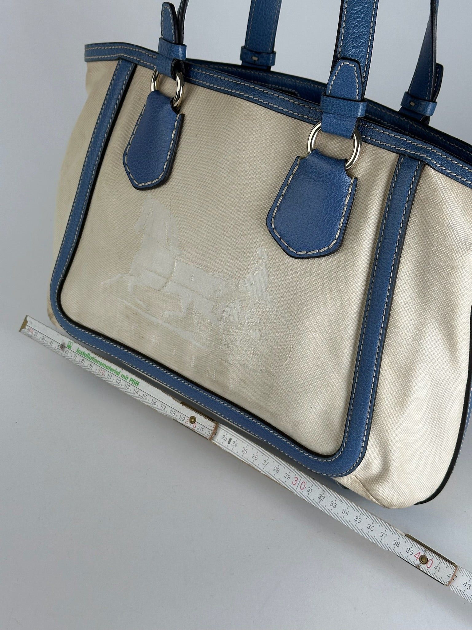 Celine Vintage Céline Paris Canvas Leather Bag Blue Beige Size ONE SIZE - 15 Thumbnail