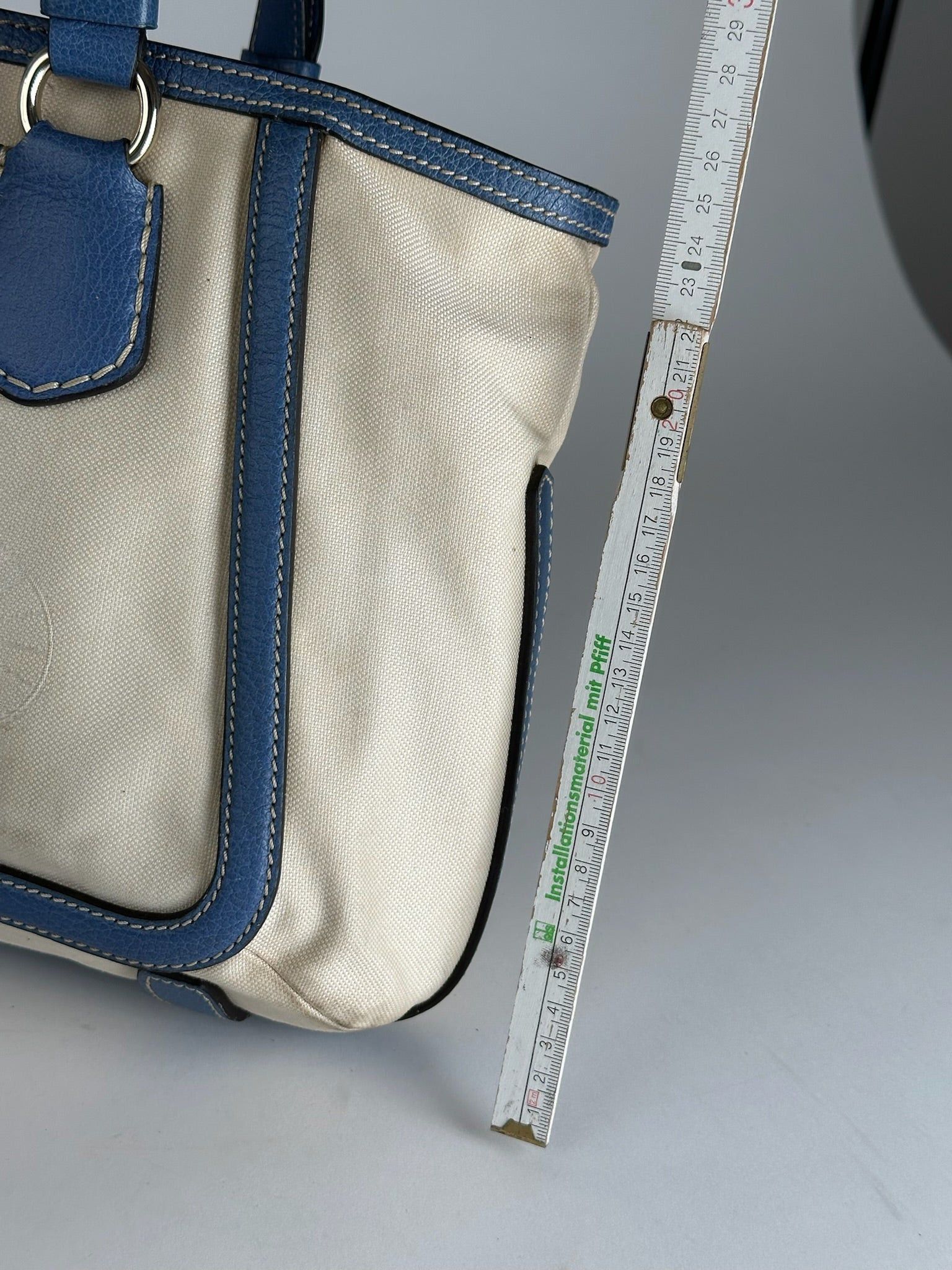 Celine Vintage Céline Paris Canvas Leather Bag Blue Beige Size ONE SIZE - 14 Thumbnail
