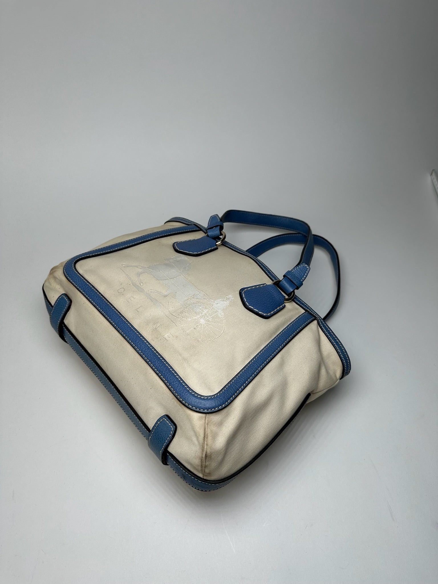 Celine Vintage Céline Paris Canvas Leather Bag Blue Beige Size ONE SIZE - 11 Thumbnail