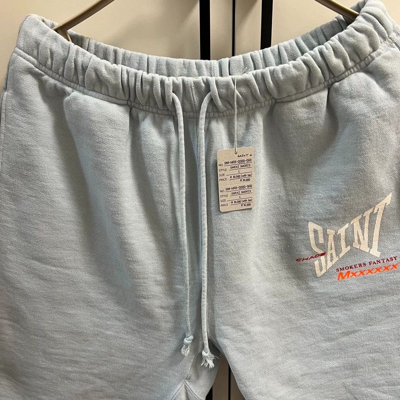 Saint Michael SAINT Mxxxxxx Blue Ribbon Logo Sweat Shorts - dmc Size US 34 / EU 50 - 3 Thumbnail