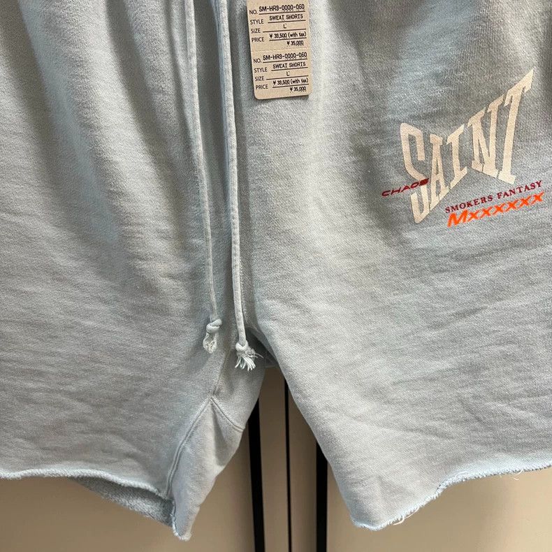 Saint Michael SAINT Mxxxxxx Blue Ribbon Logo Sweat Shorts - dmc Size US 34 / EU 50 - 4 Thumbnail
