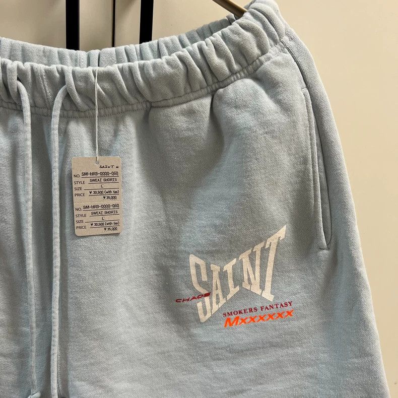 Saint Michael SAINT Mxxxxxx Blue Ribbon Logo Sweat Shorts - dmc Size US 34 / EU 50 - 5 Thumbnail