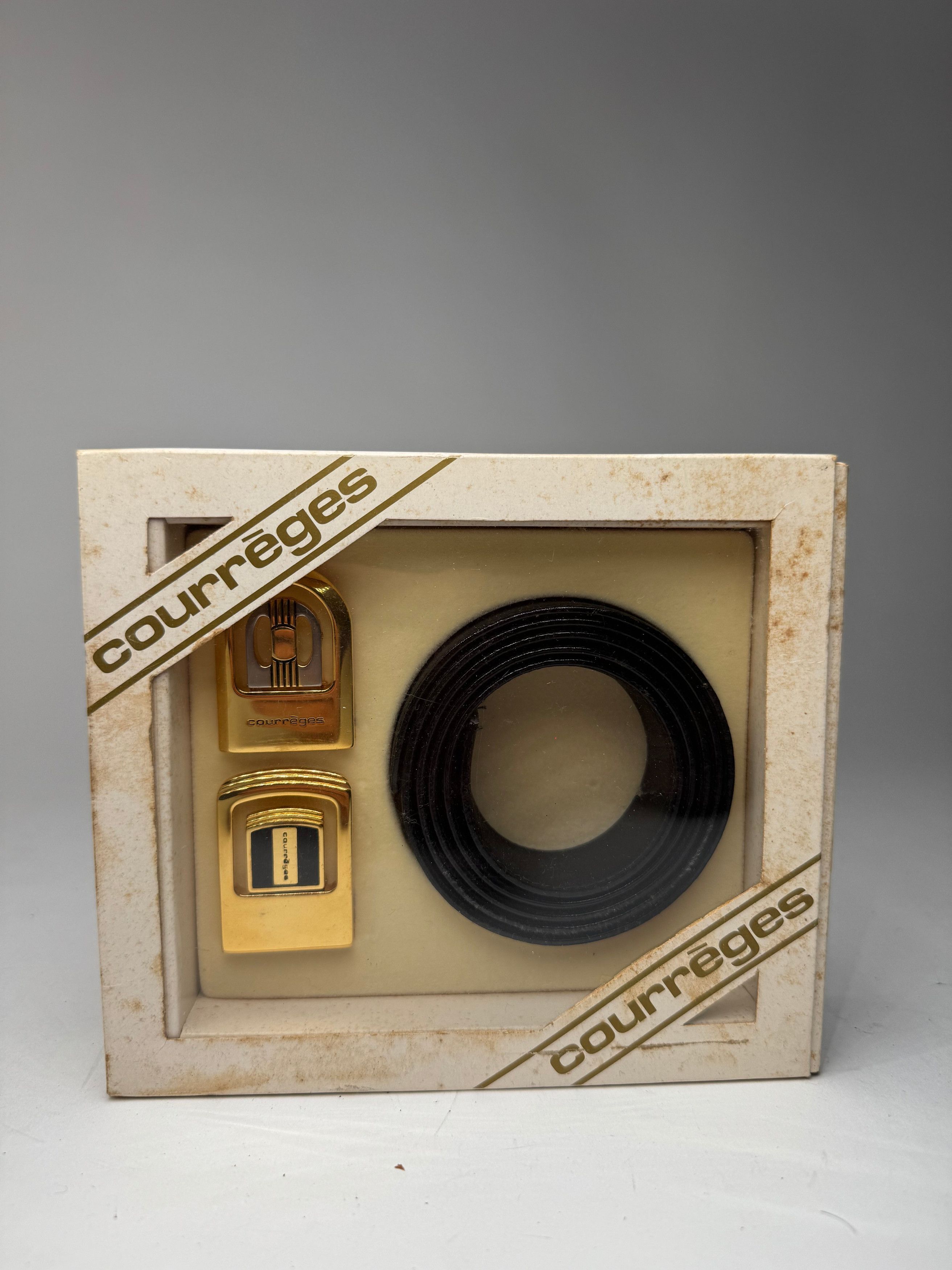 Courreges Vintage Leather belt black set new 80s Size ONE SIZE - 14 Thumbnail