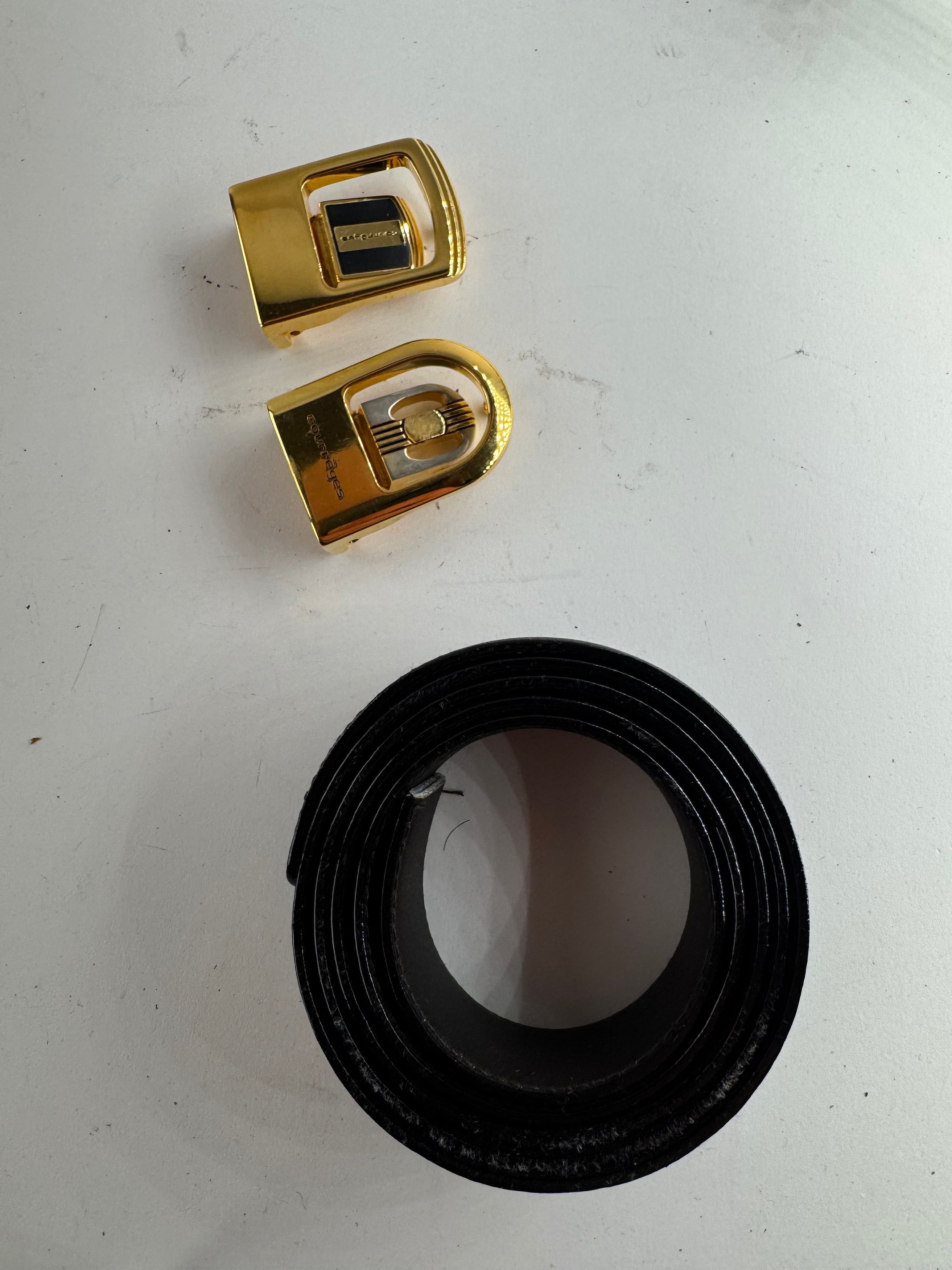 Courreges Vintage Leather belt black set new 80s Size ONE SIZE - 2 Thumbnail