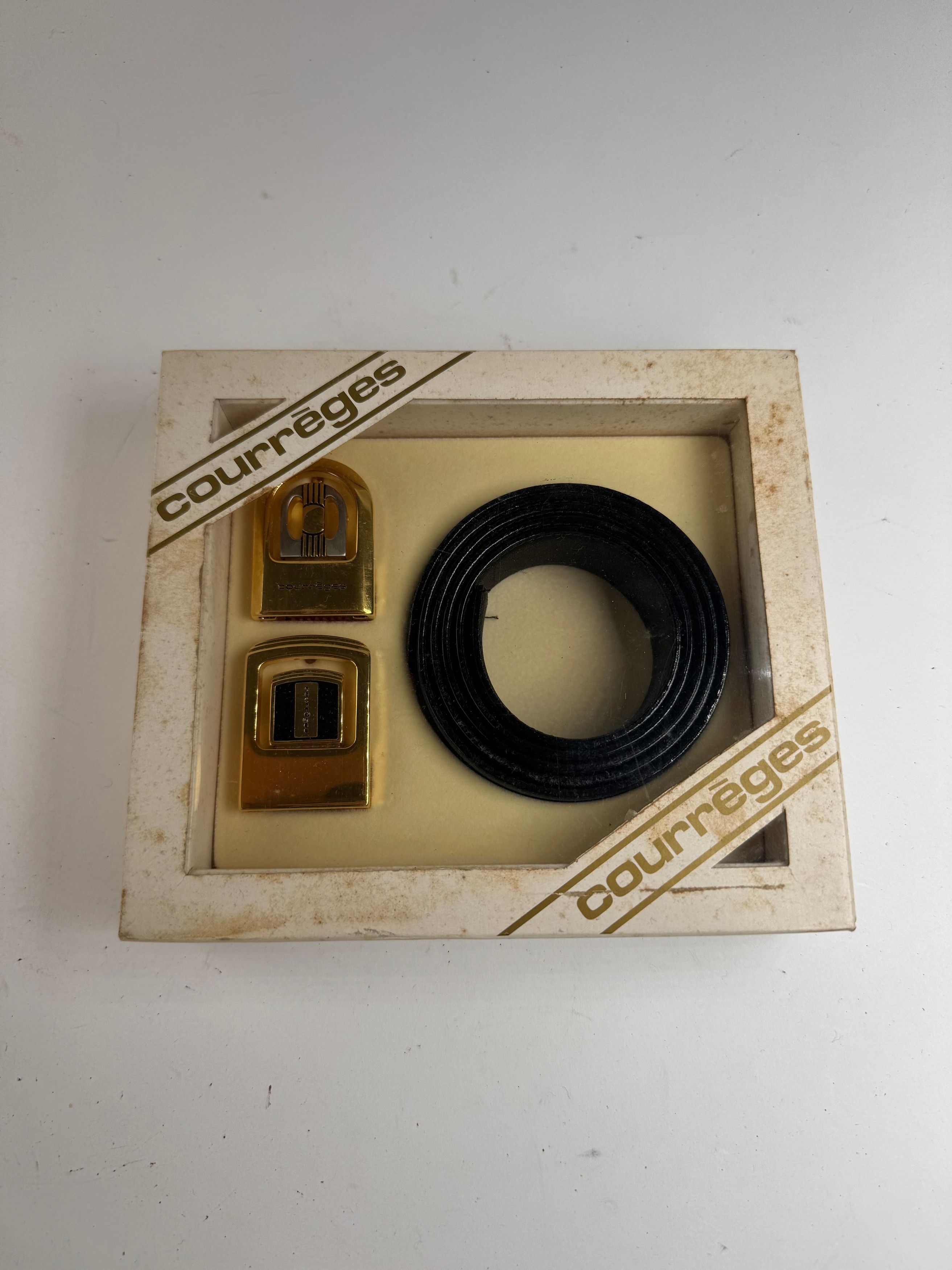Courreges Vintage Leather belt black set new 80s Size ONE SIZE - 5 Thumbnail