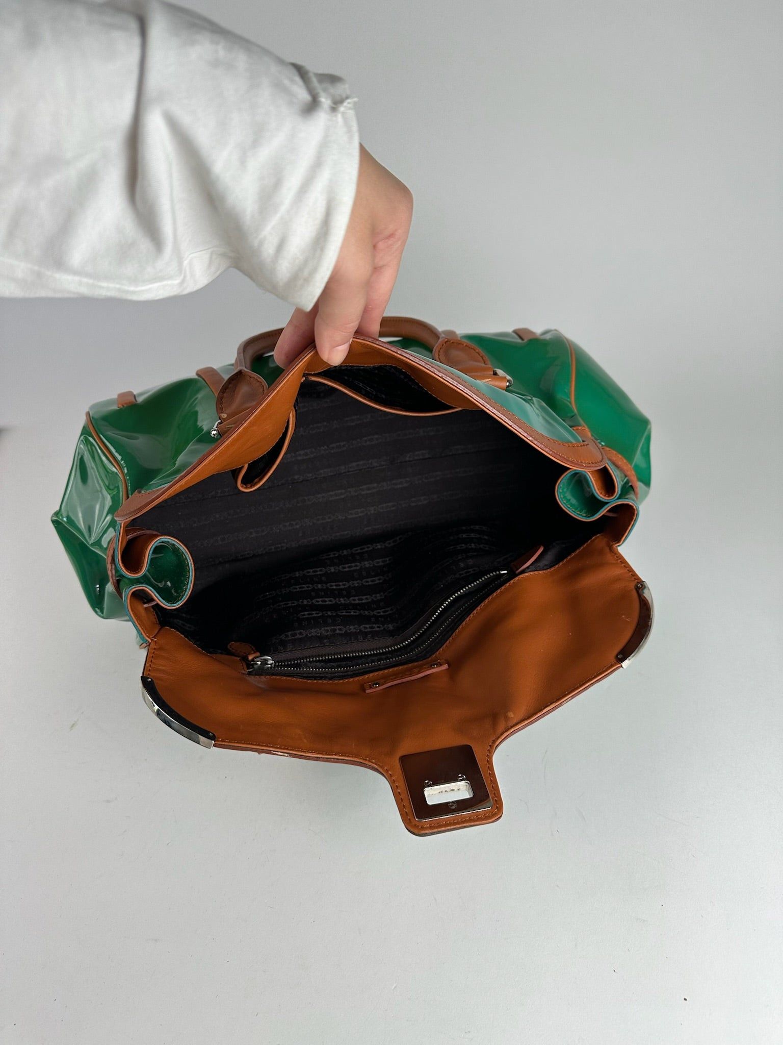 Celine Vintage Paris Patent leather duffel bag green / brown Size ONE SIZE - 6 Thumbnail