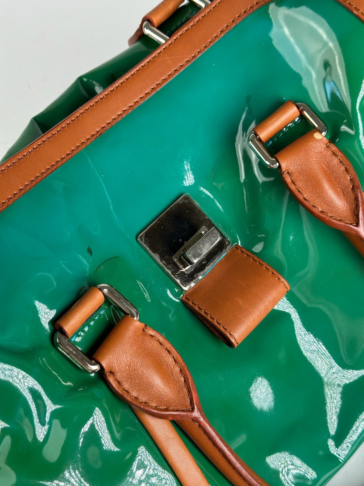 Celine Vintage Paris Patent leather duffel bag green / brown Size ONE SIZE - 3 Thumbnail