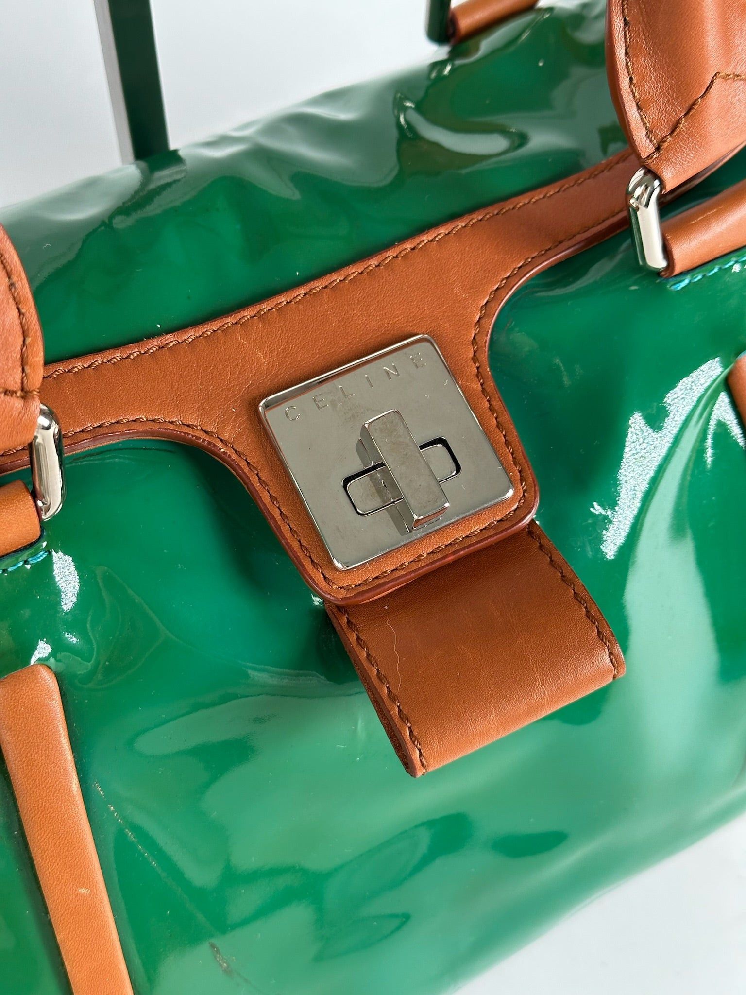 Celine Vintage Paris Patent leather duffel bag green / brown Size ONE SIZE - 15 Thumbnail