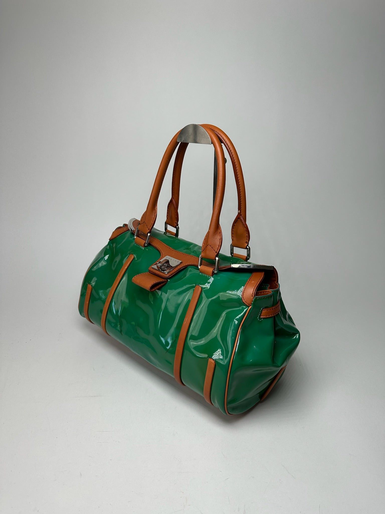Celine Vintage Paris Patent leather duffel bag green / brown Size ONE SIZE - 14 Thumbnail