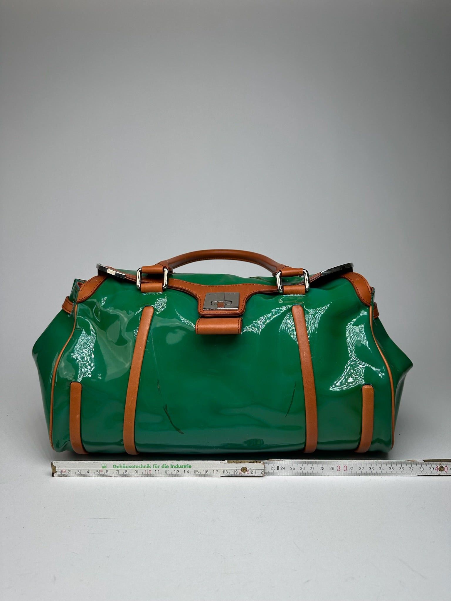 Celine Vintage Paris Patent leather duffel bag green / brown Size ONE SIZE - 12 Thumbnail