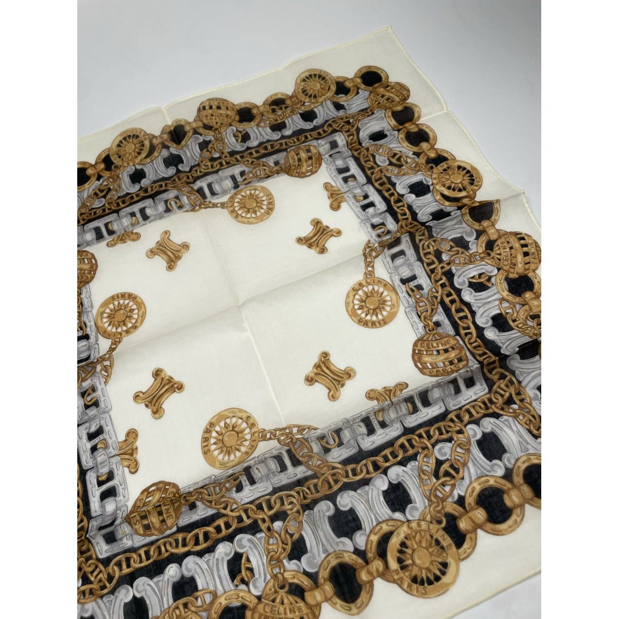 Celine Beige Silk Scarf Size ONE SIZE - 3 Thumbnail