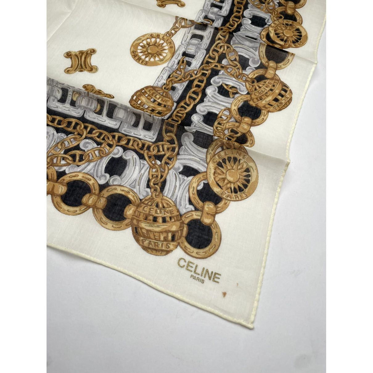 Celine Beige Silk Scarf Size ONE SIZE - 2 Thumbnail