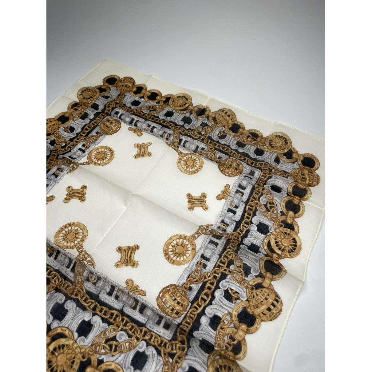Celine Beige Silk Scarf Size ONE SIZE - 5 Thumbnail
