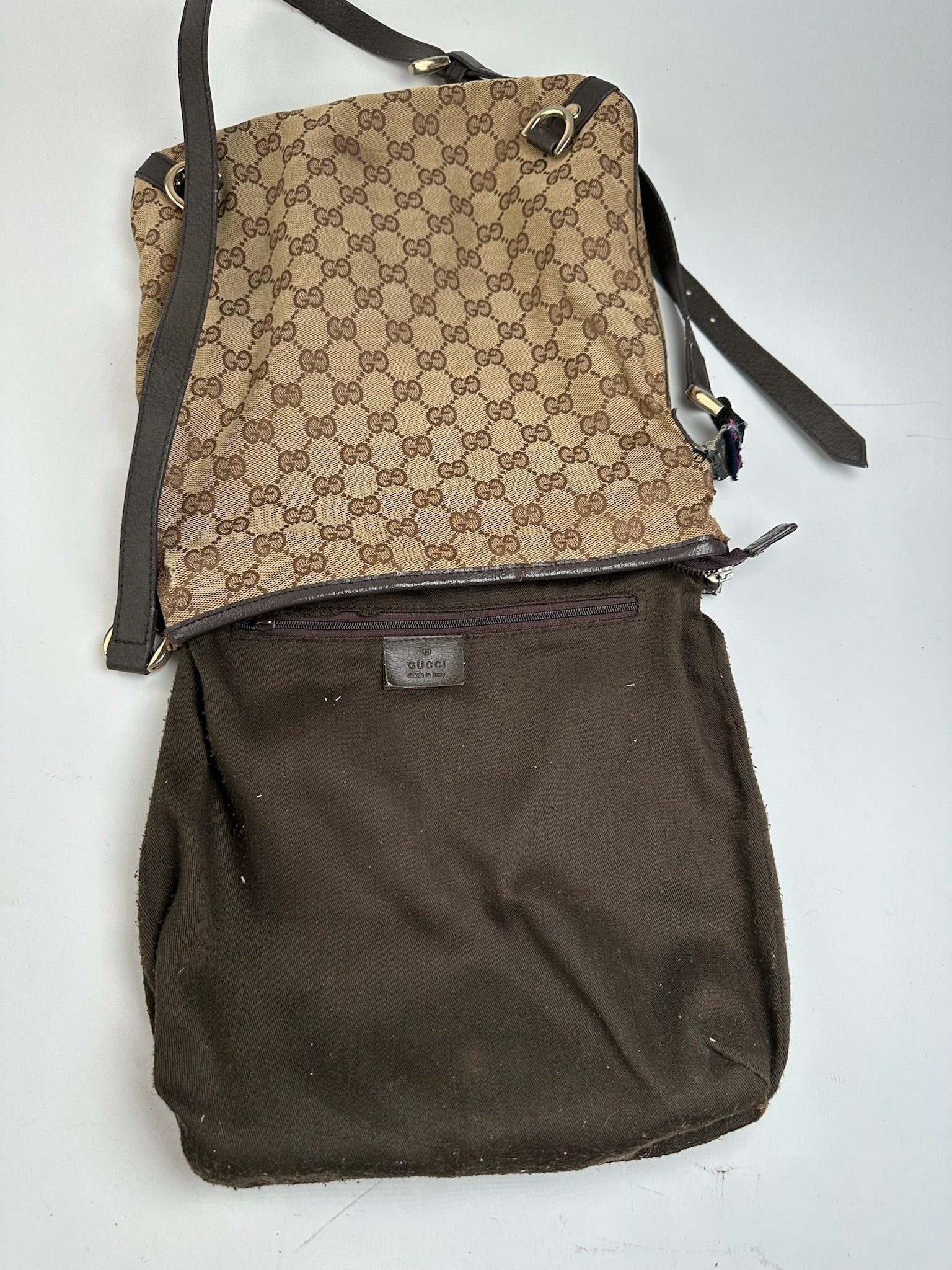 Gucci Vintage Canvas Monogram Crossbody Bag beige brown Size ONE SIZE - 3 Thumbnail
