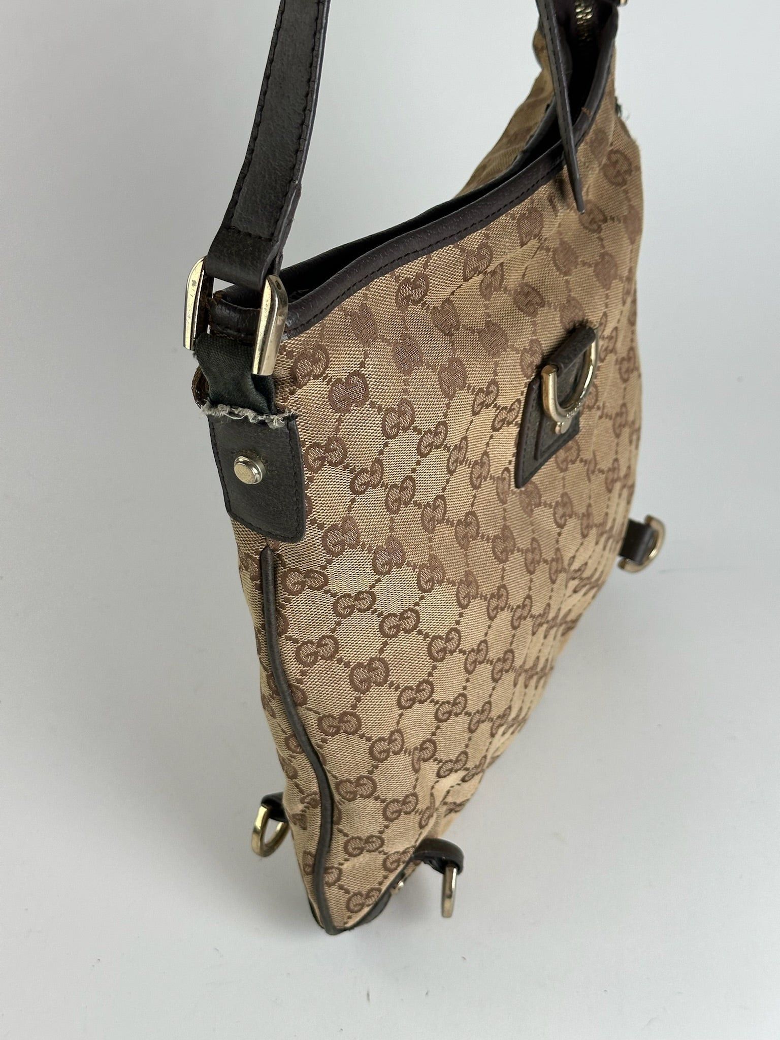 Gucci Vintage Canvas Monogram Crossbody Bag beige brown Size ONE SIZE - 7 Thumbnail
