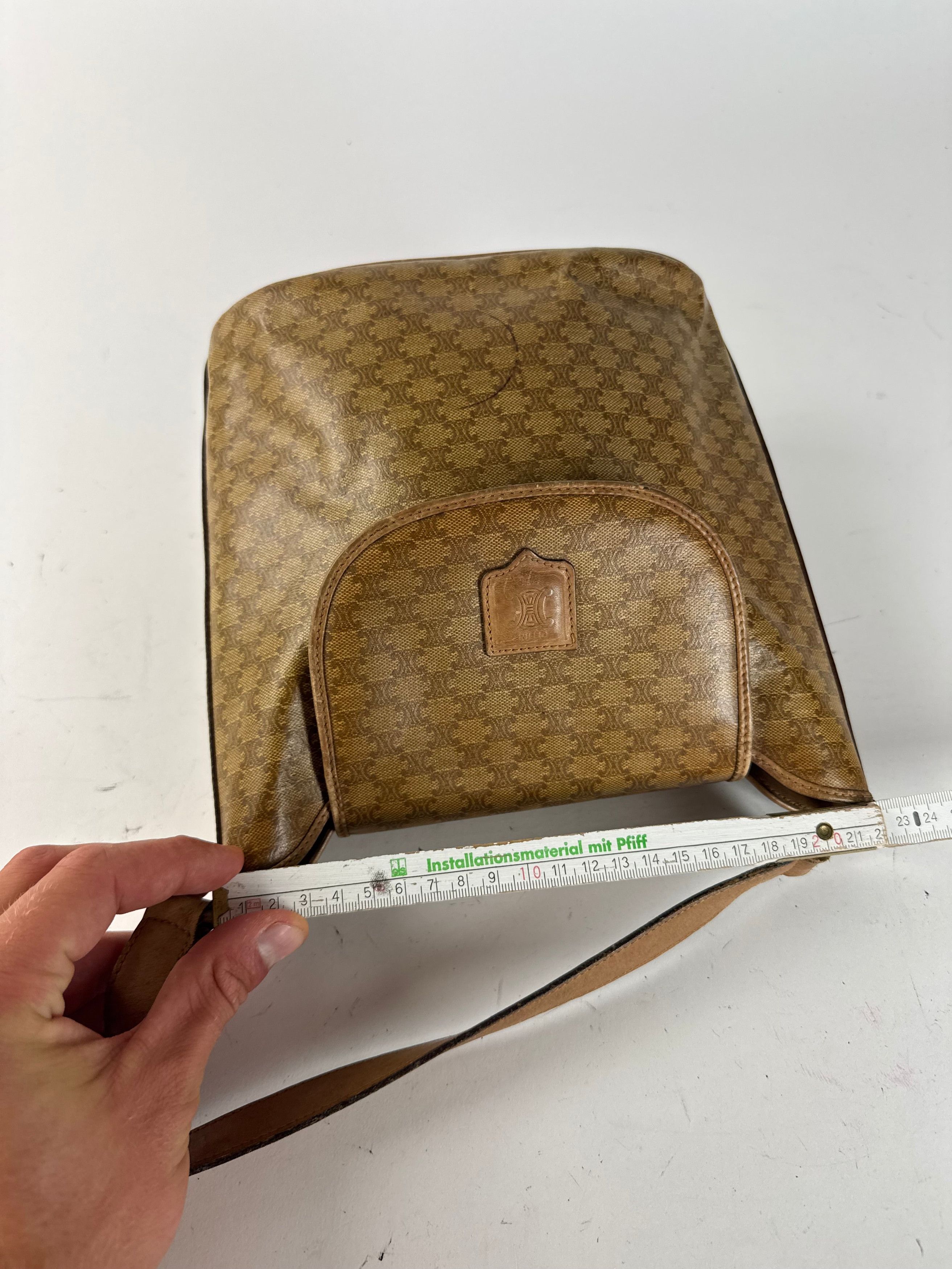 Celine Vintage Triomphe Monogramm Leather Bag Gold Brown Size ONE SIZE - 13 Thumbnail