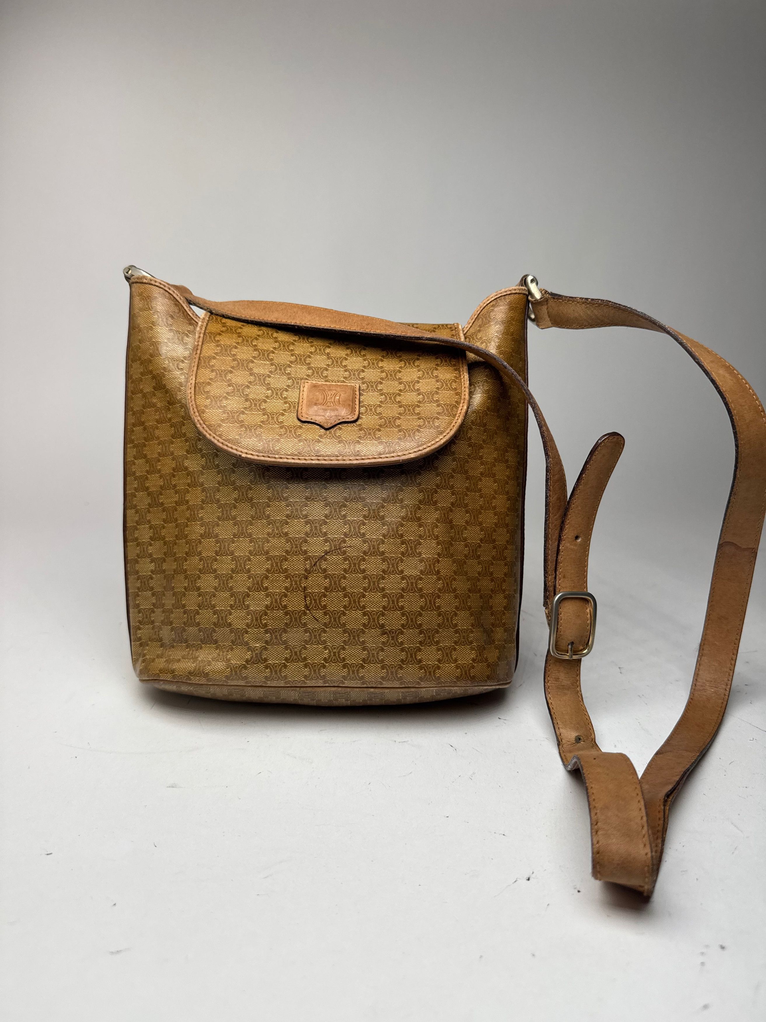 Celine Vintage Triomphe Monogramm Leather Bag Gold Brown Size ONE SIZE - 5 Thumbnail
