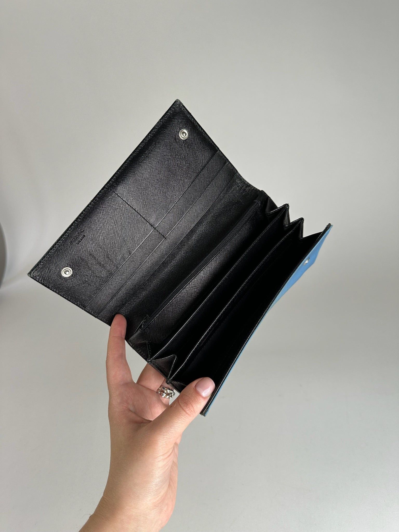 Prada Vintage Tessuto Canvas Leather Wallet Blue Size ONE SIZE - 6 Thumbnail