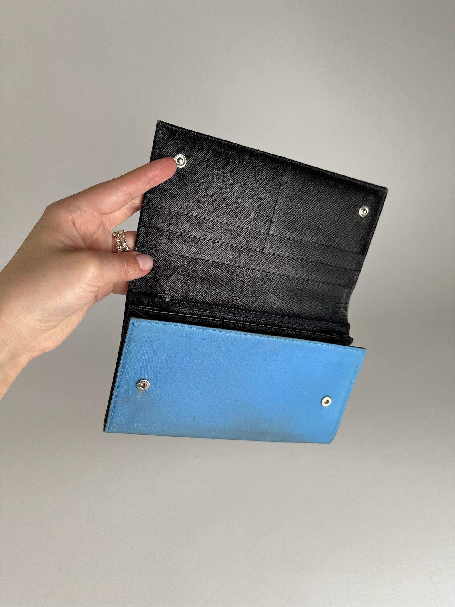 Prada Vintage Tessuto Canvas Leather Wallet Blue Size ONE SIZE - 7 Thumbnail