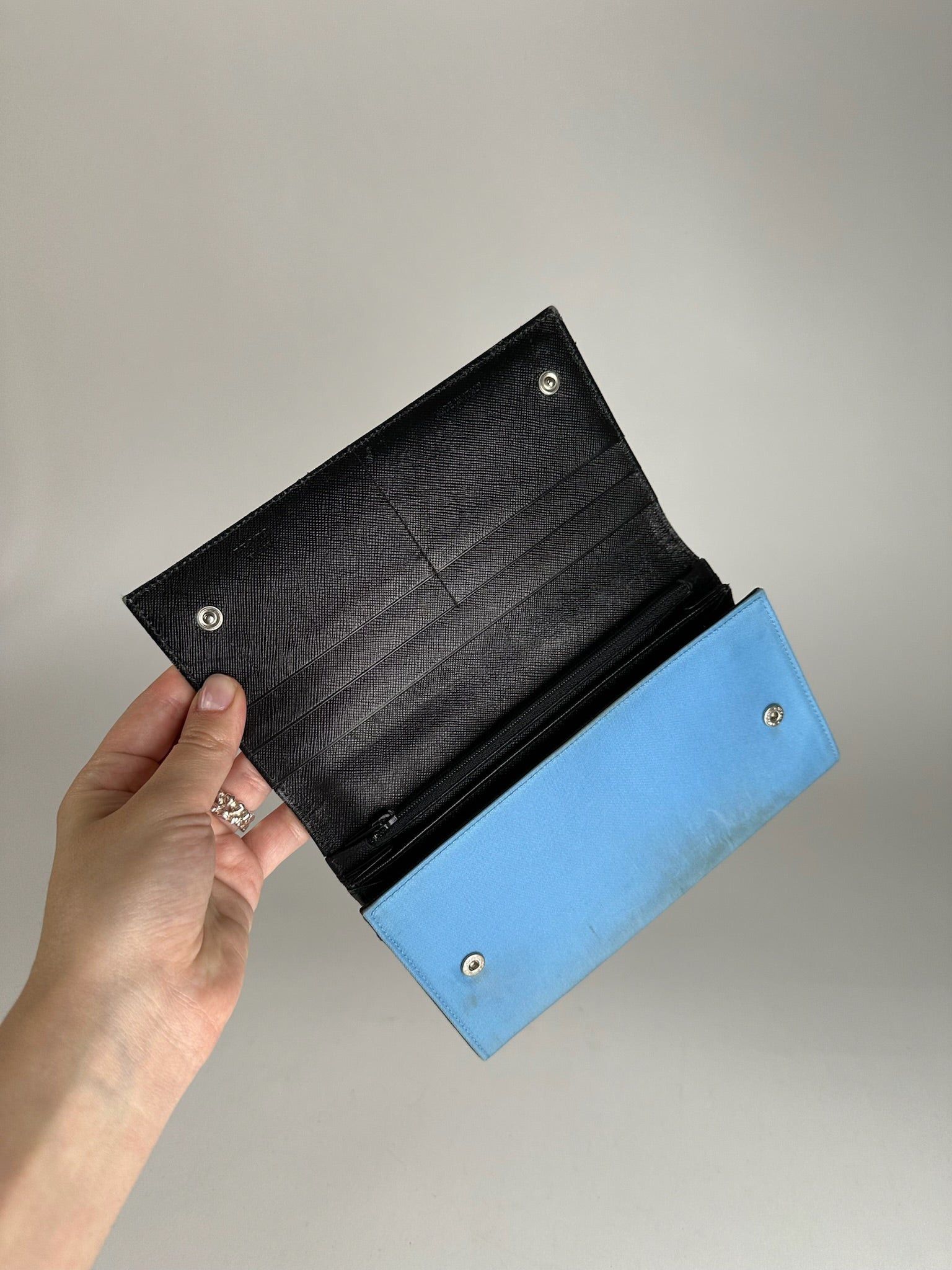 Prada Vintage Tessuto Canvas Leather Wallet Blue Size ONE SIZE - 8 Thumbnail