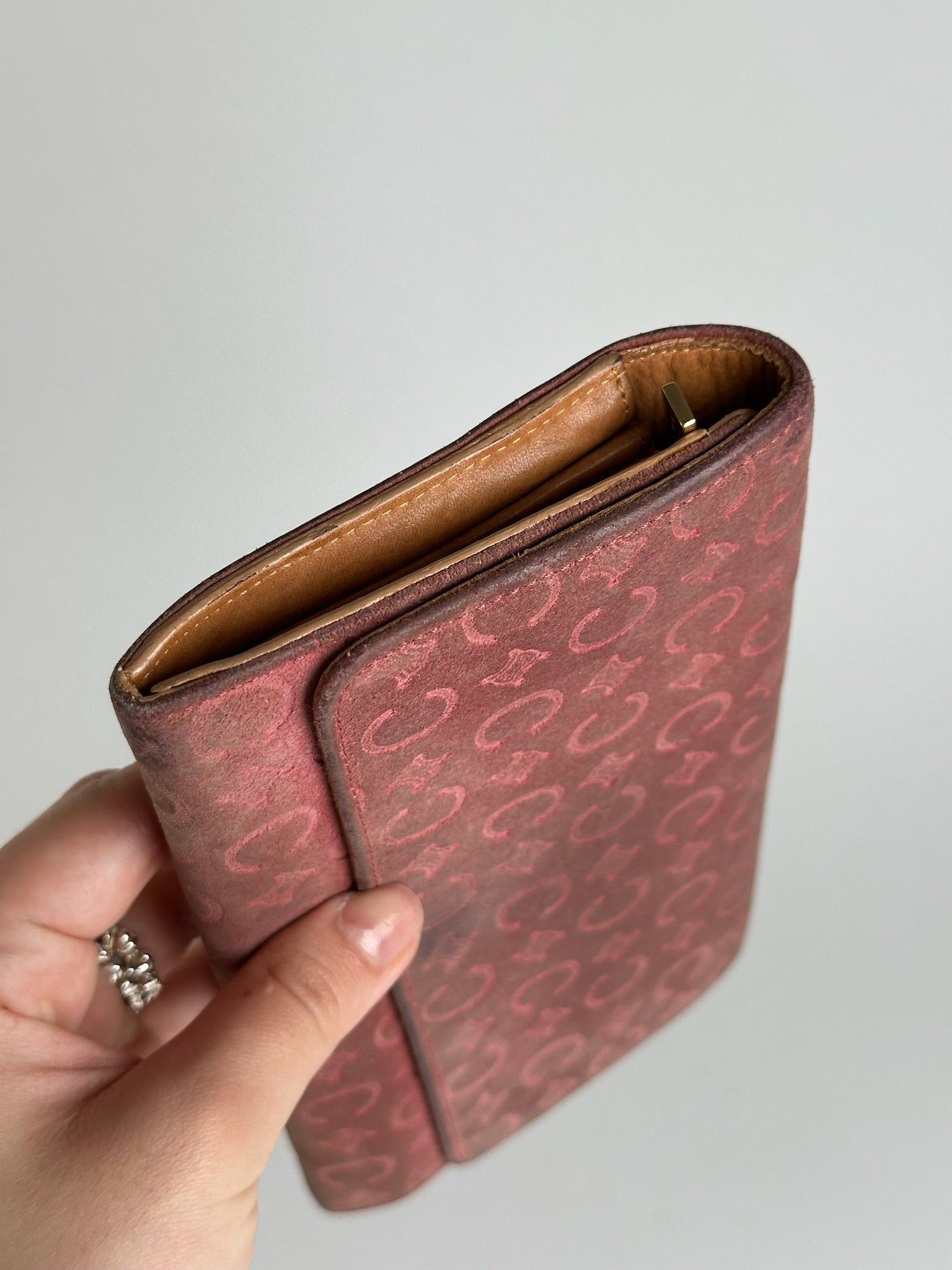 Celine Vintage suede macadam Monogram Wallet pink Brown Size ONE SIZE - 6 Thumbnail