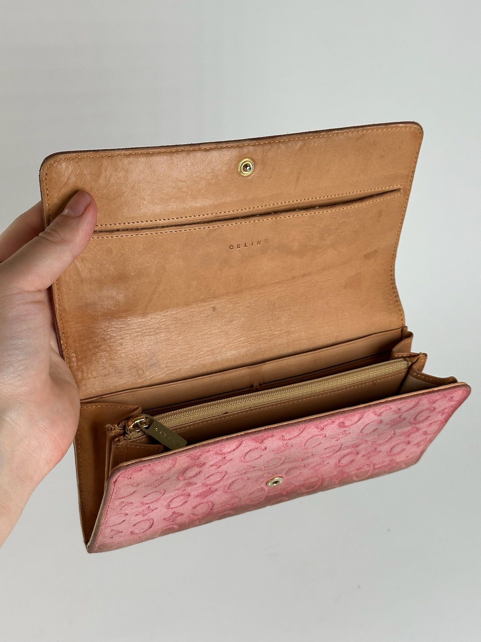 Celine Vintage suede macadam Monogram Wallet pink Brown Size ONE SIZE - 5 Thumbnail