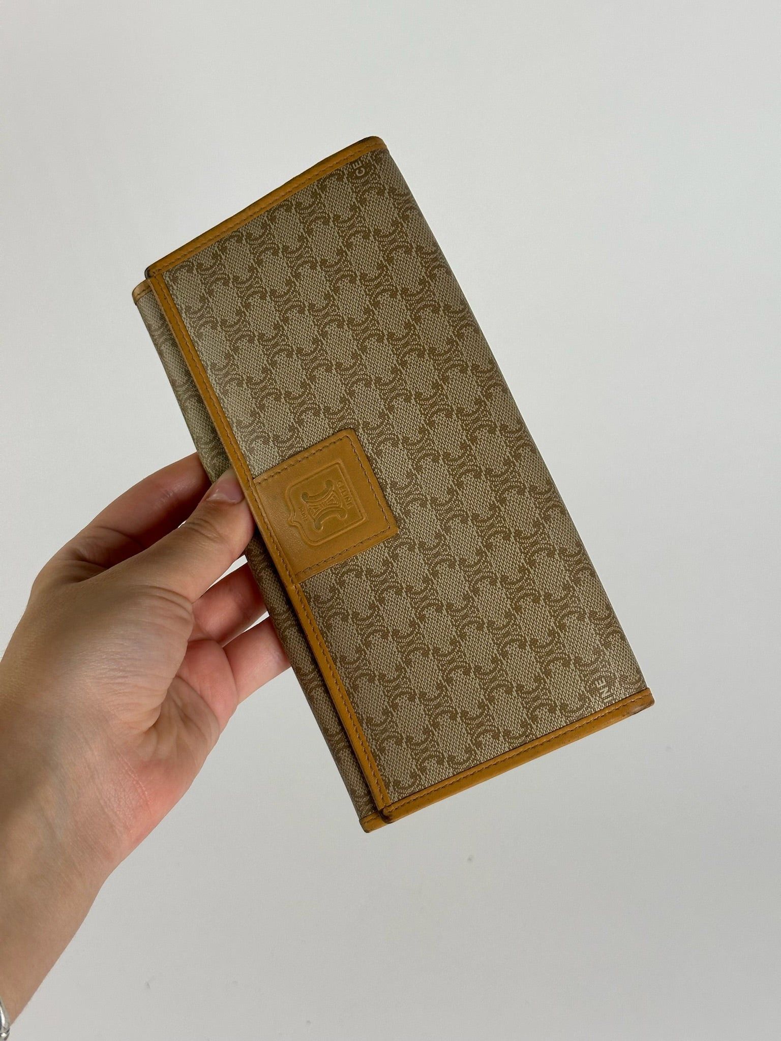 Celine Vintage Triomphe Monogramm Leather wallet beige Brown Size ONE SIZE - 6 Thumbnail