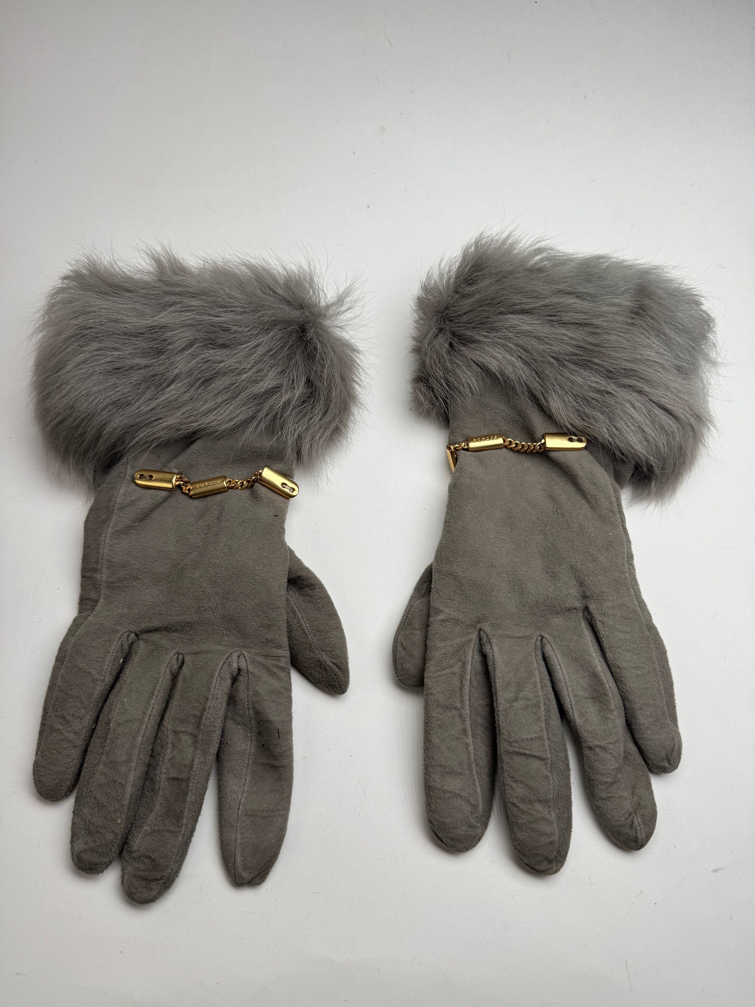 Escada Vintage Suede Cashmere Gloves 7 grey Size ONE SIZE - 7 Thumbnail