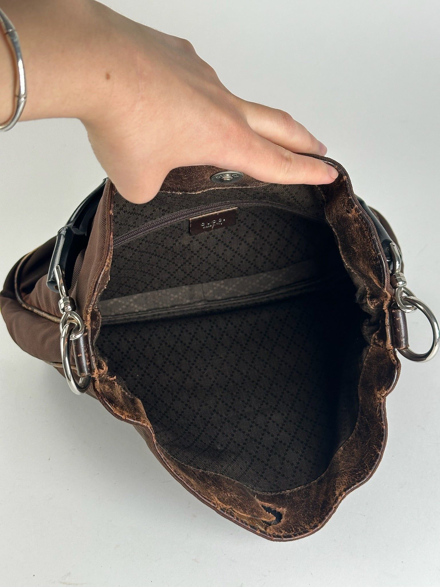 Gucci Vintage Bambo Polyester Bag Brown Size ONE SIZE - 8 Thumbnail