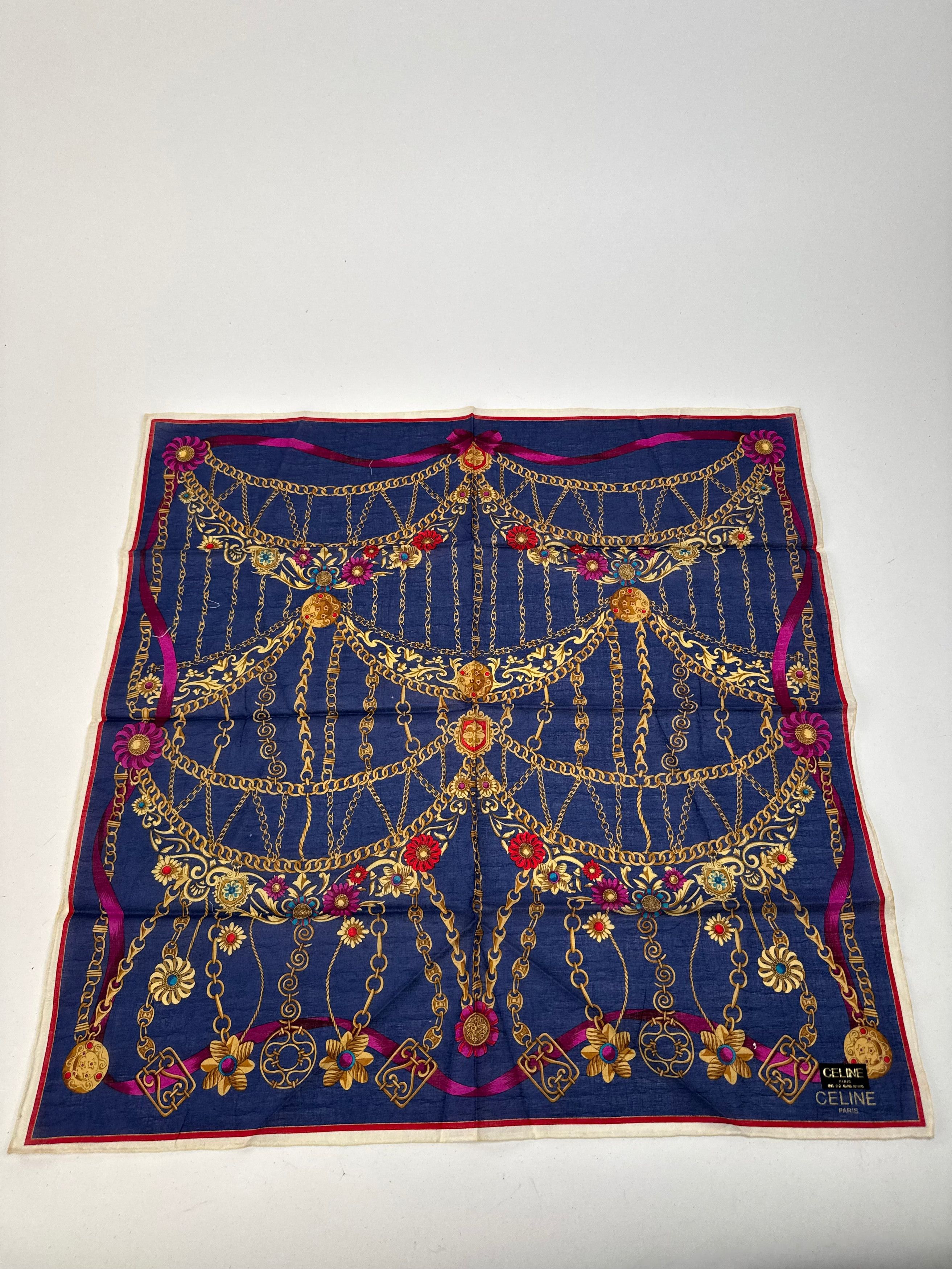 Celine Vintage Paris Baroque Scarf Navy Size ONE SIZE - 4 Thumbnail