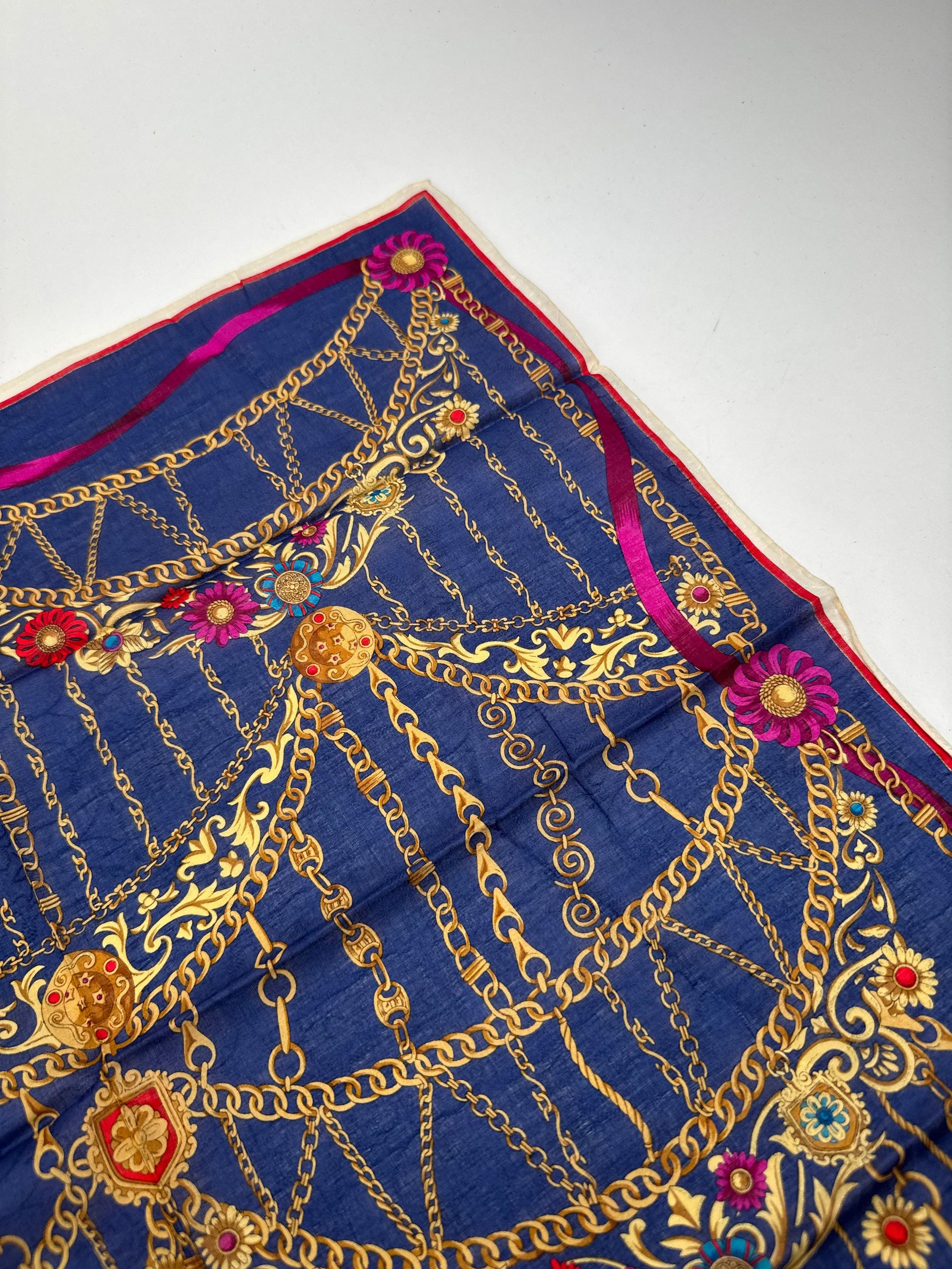 Celine Vintage Paris Baroque Scarf Navy Size ONE SIZE - 7 Thumbnail