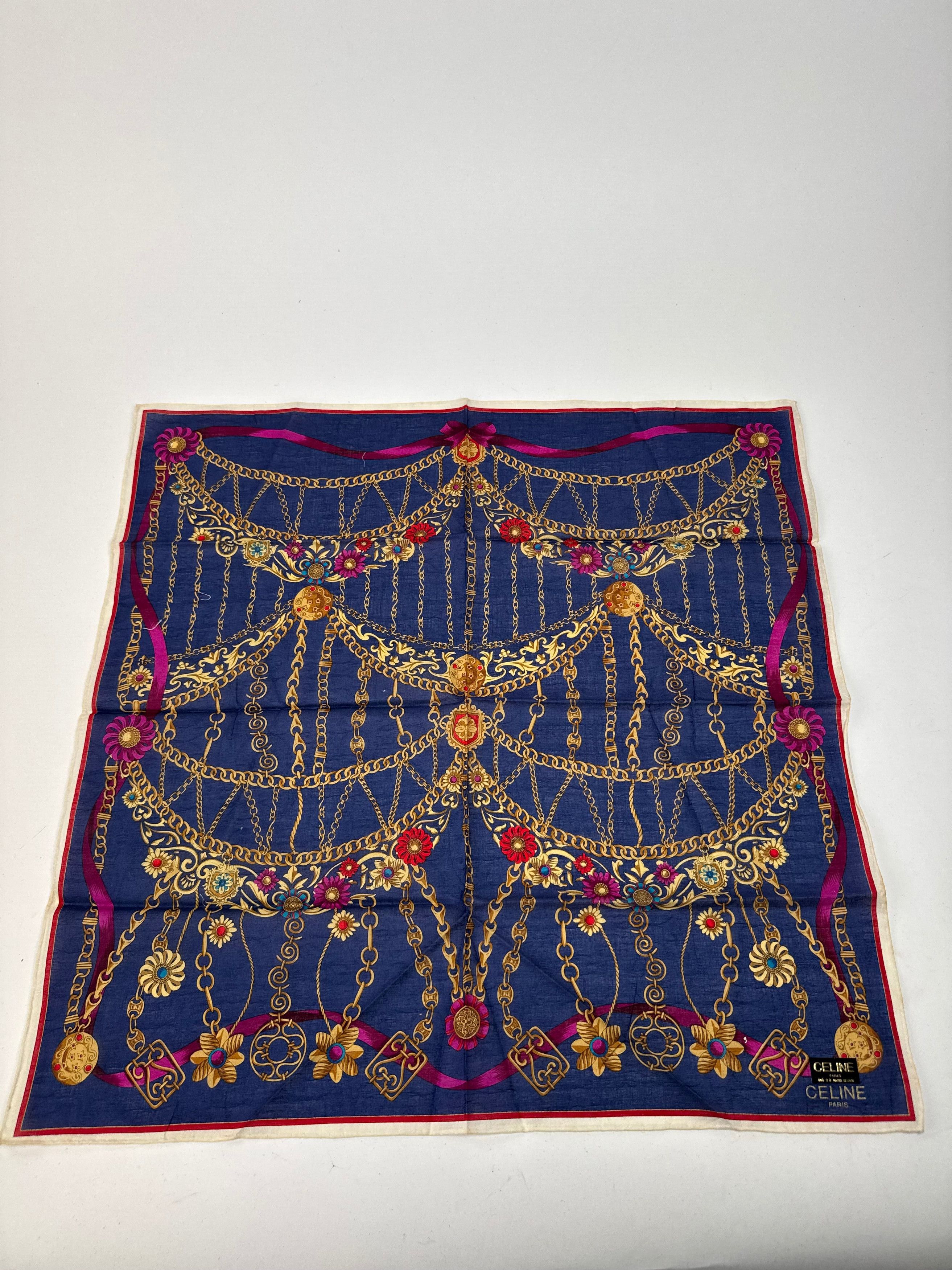 Celine Vintage Paris Baroque Scarf Navy Size ONE SIZE - 9 Thumbnail