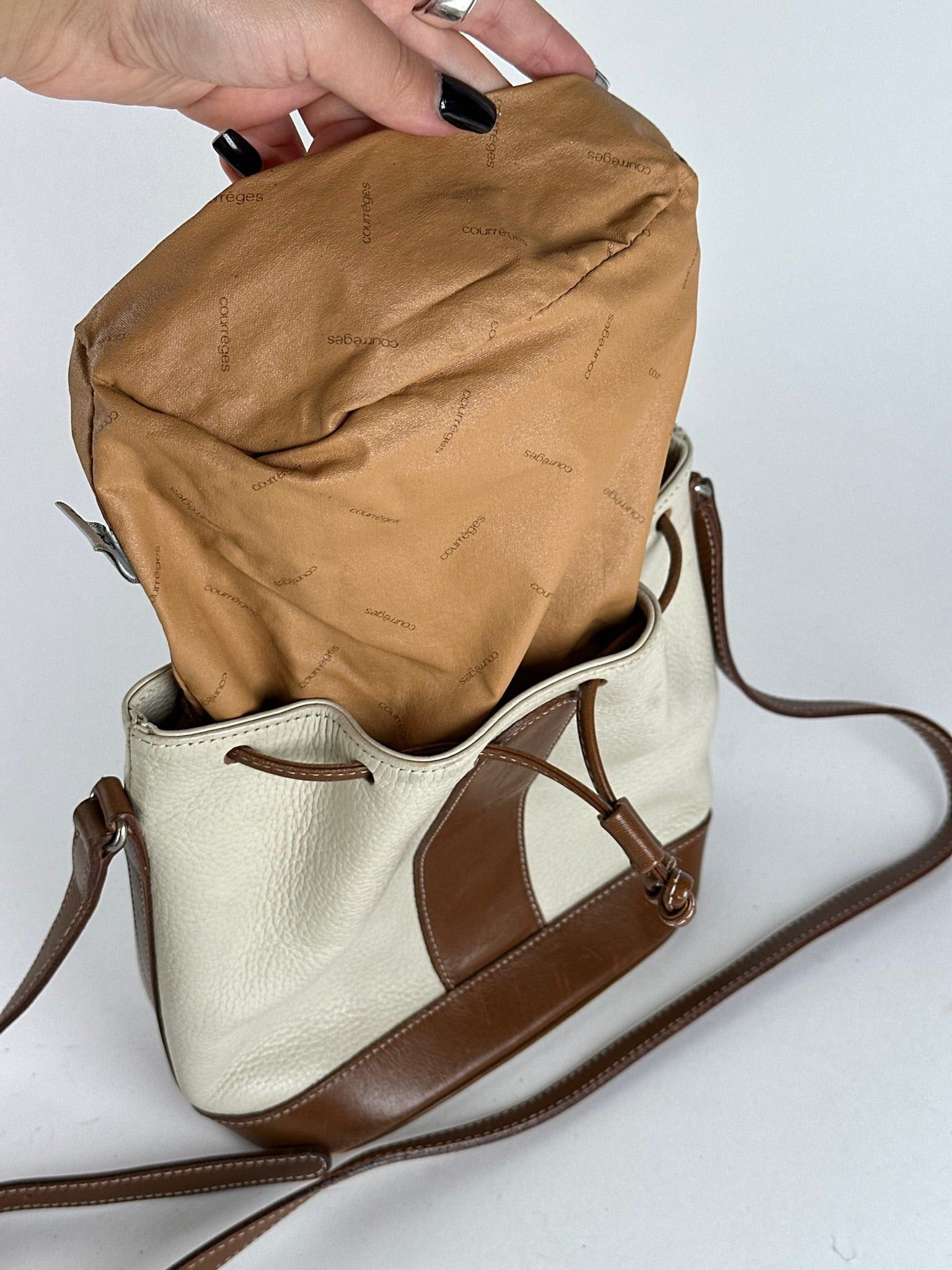 Courreges Vintage leather Bucket bag white brown Size ONE SIZE - 4 Thumbnail