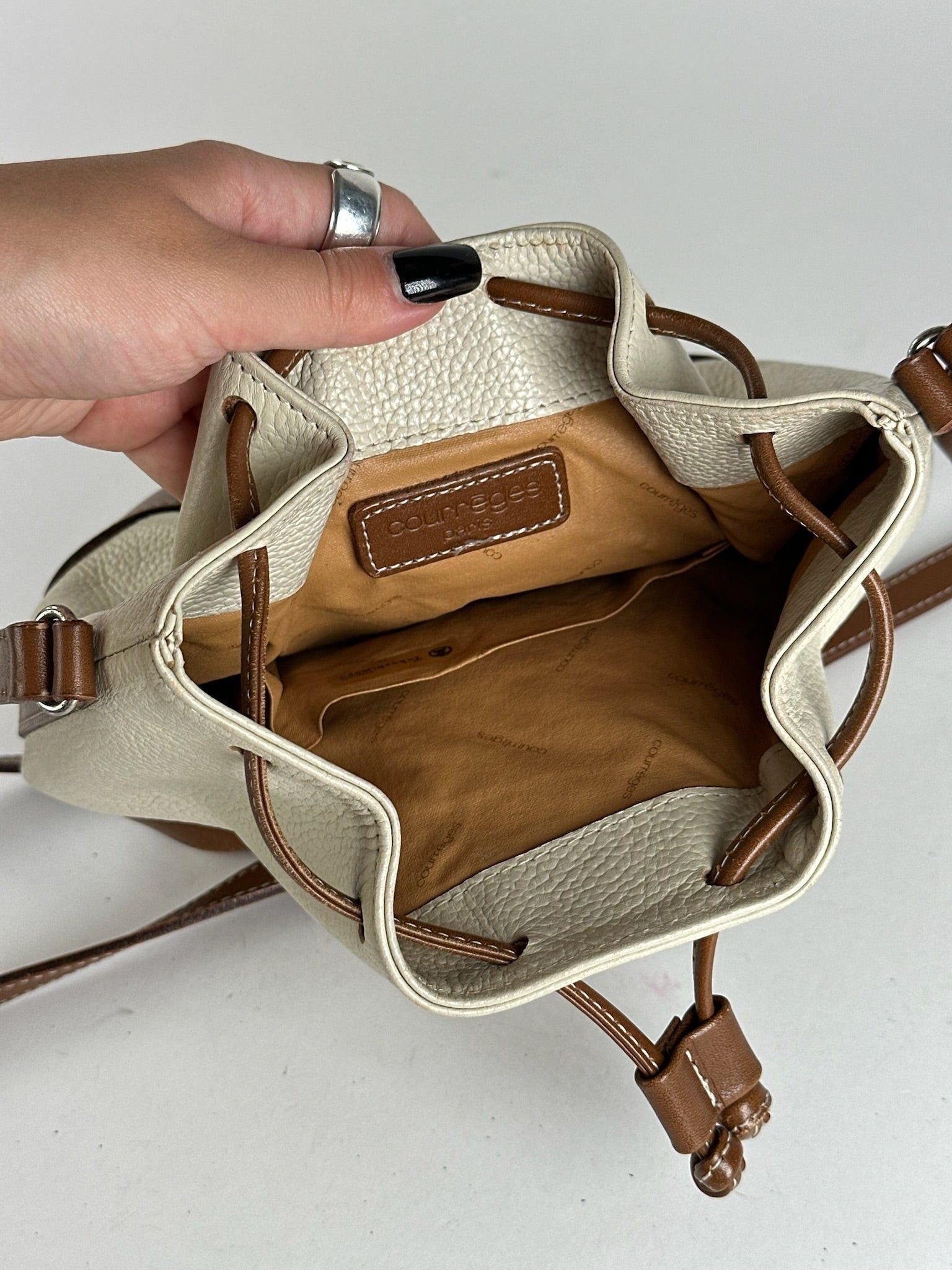 Courreges Vintage leather Bucket bag white brown Size ONE SIZE - 3 Thumbnail
