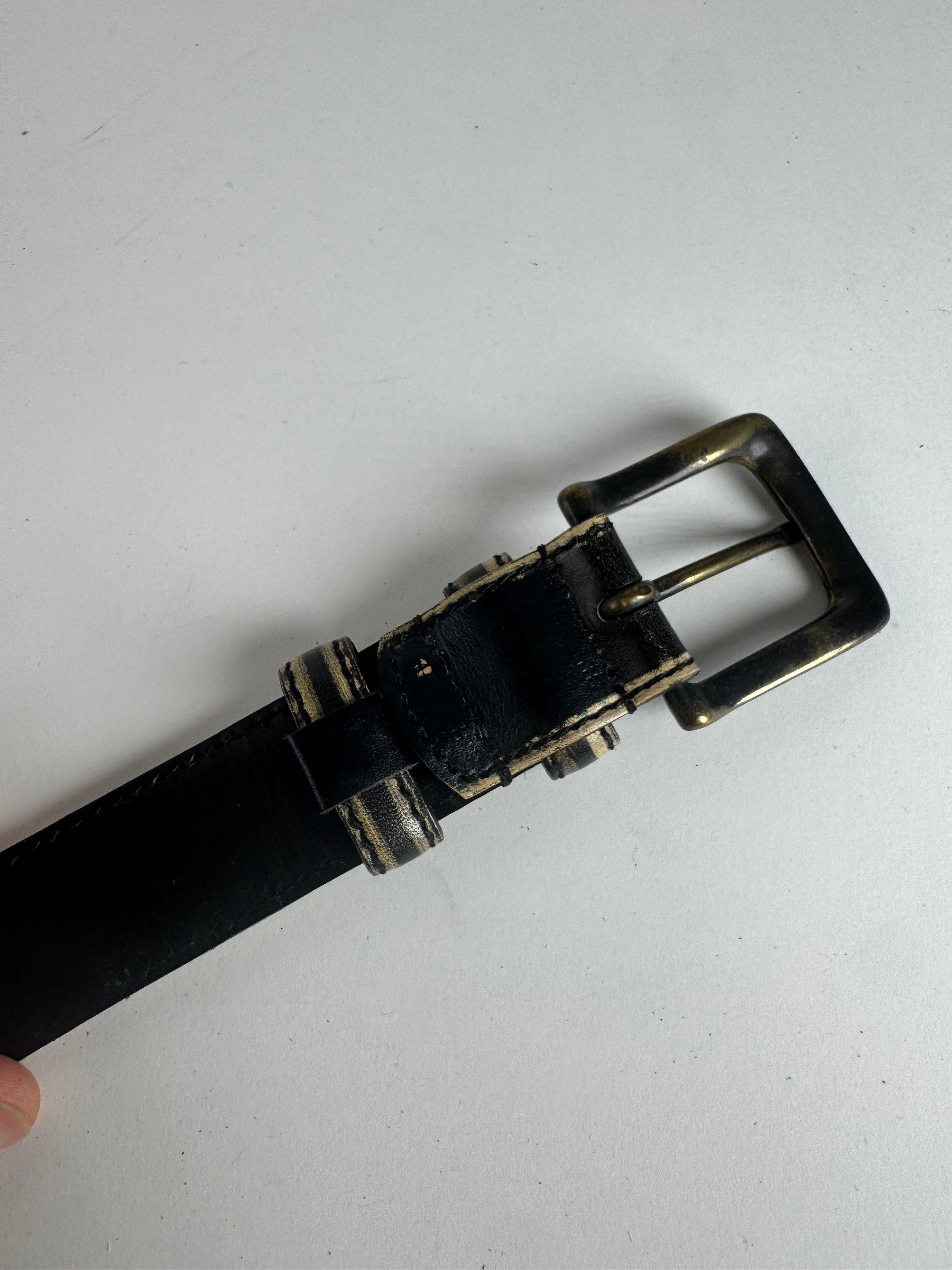 Issey Miyake Vintage Leather Belt black yellow Size ONE SIZE - 5 Thumbnail