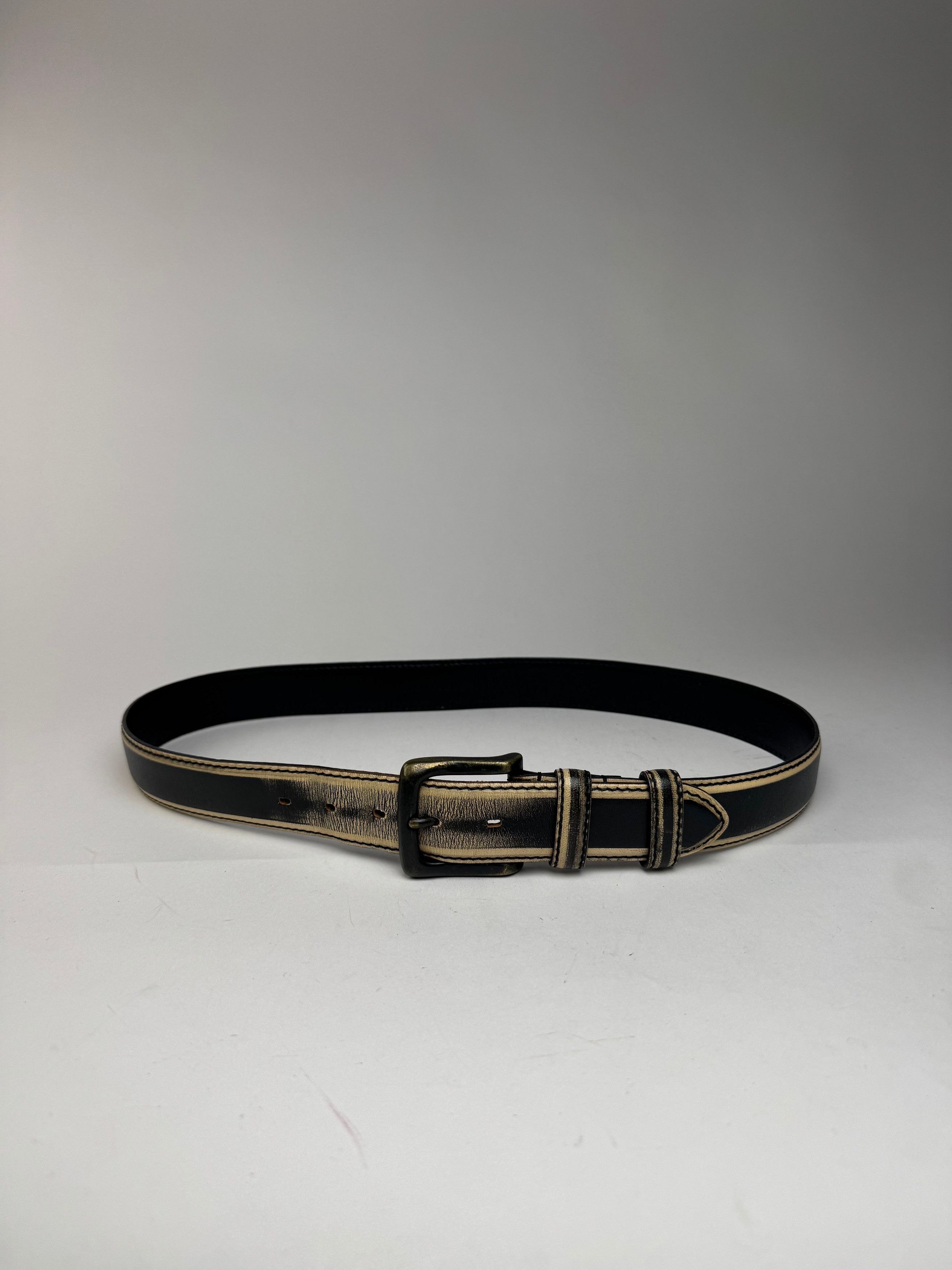 Issey Miyake Vintage Leather Belt black yellow Size ONE SIZE - 7 Thumbnail