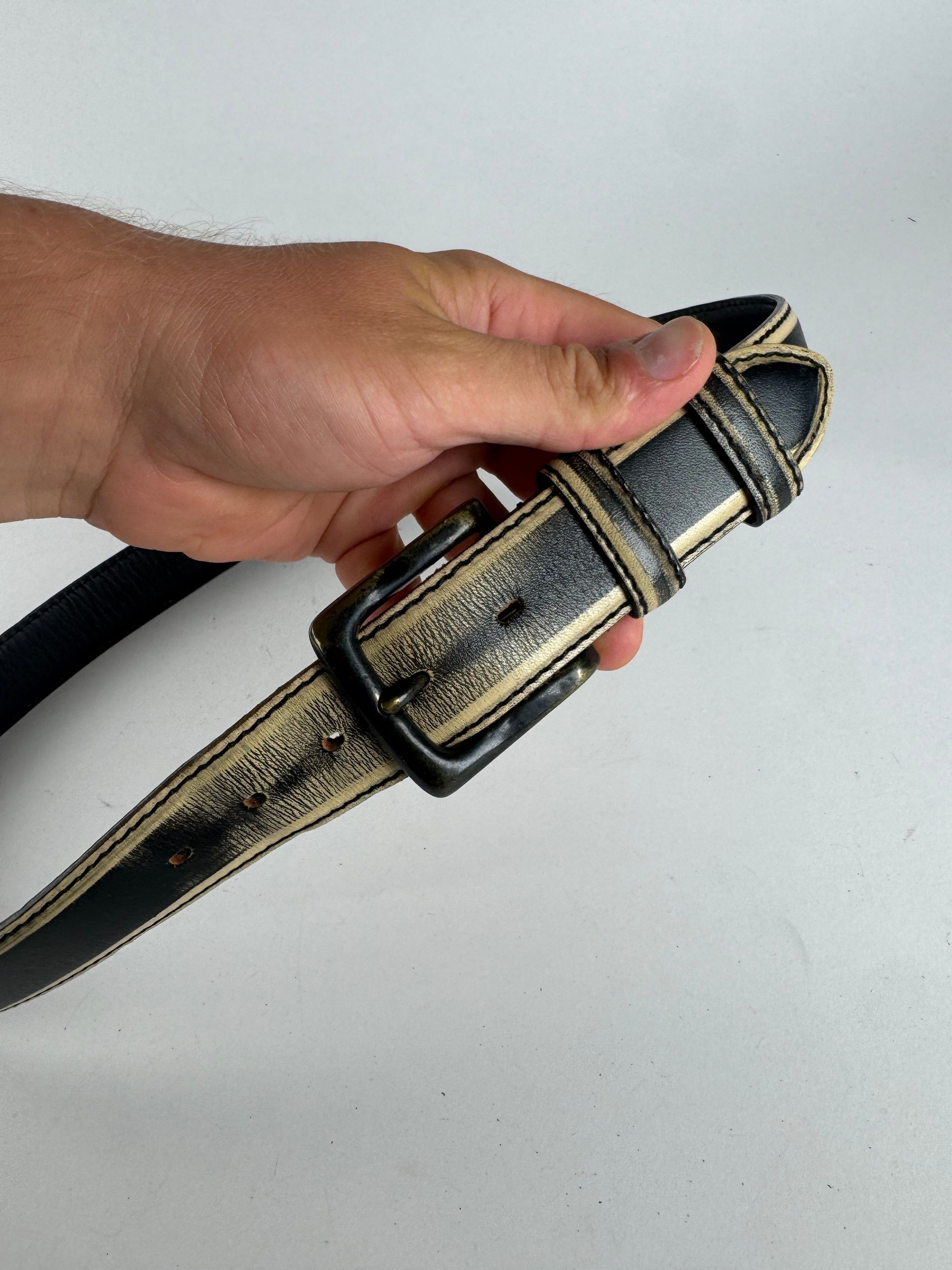 Issey Miyake Vintage Leather Belt black yellow Size ONE SIZE - 2 Thumbnail