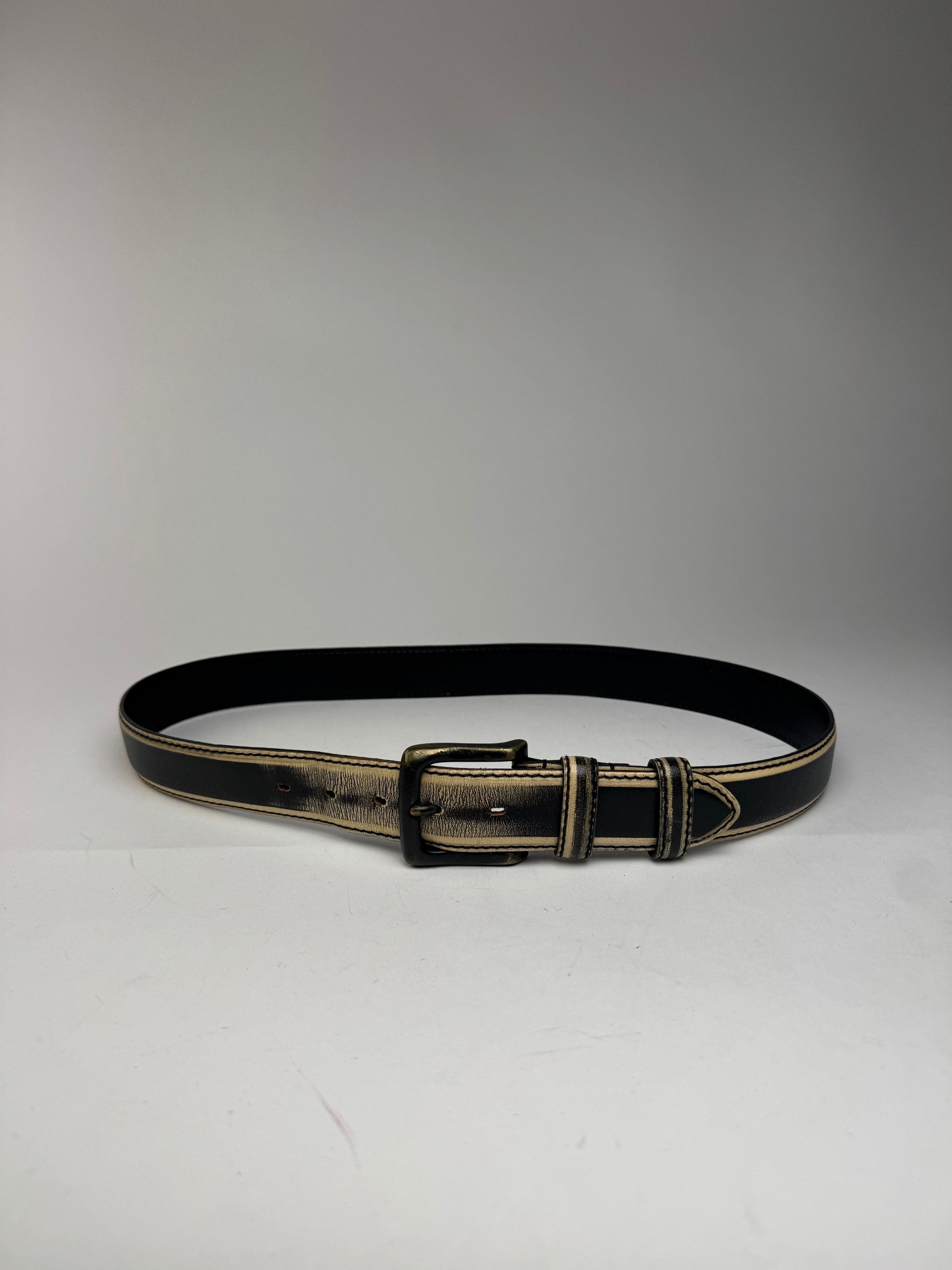 Issey Miyake Vintage Leather Belt black yellow Size ONE SIZE - 4 Thumbnail