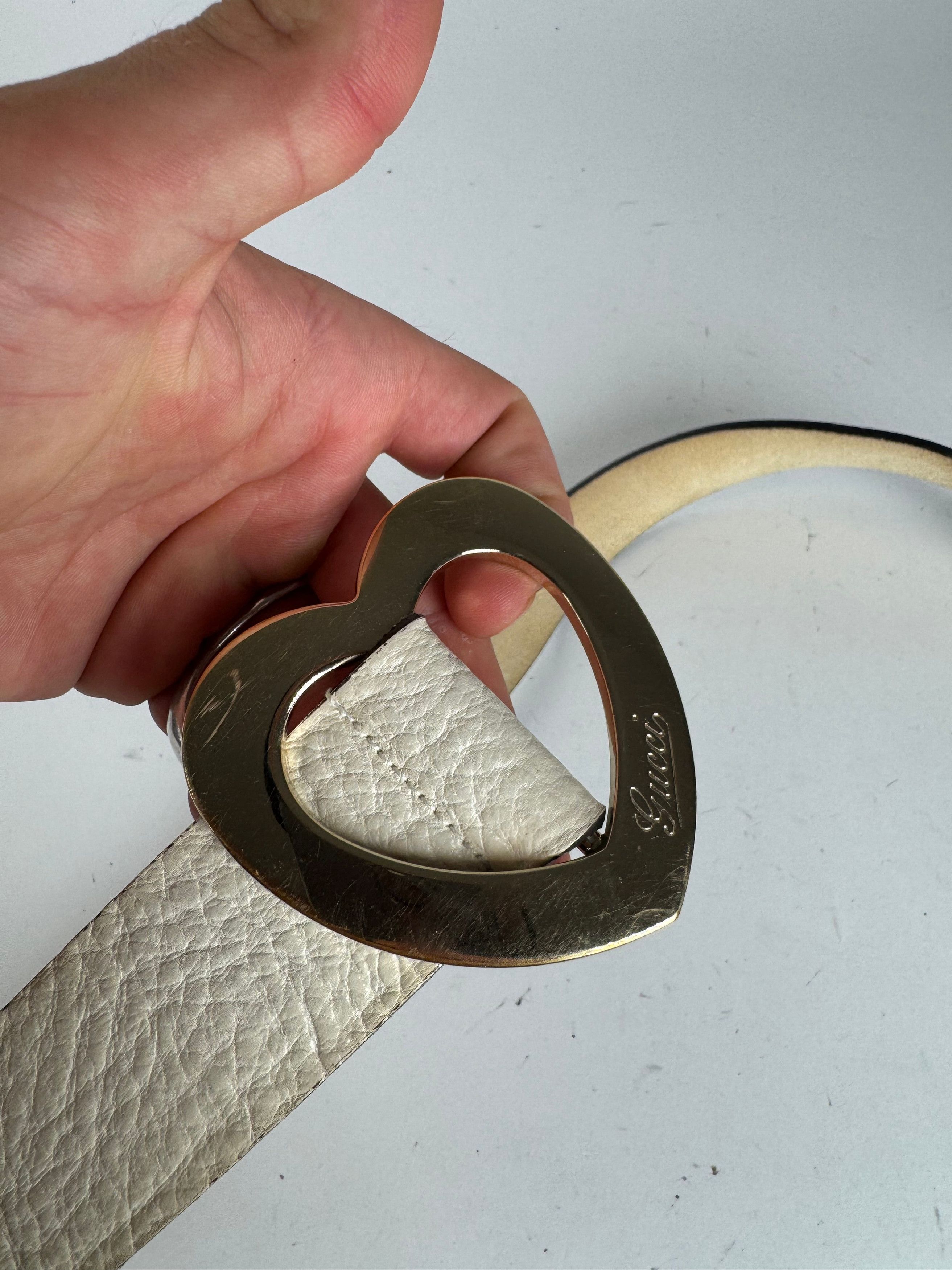 Gucci Vintage Heart Leather Belt white Size ONE SIZE - 6 Thumbnail