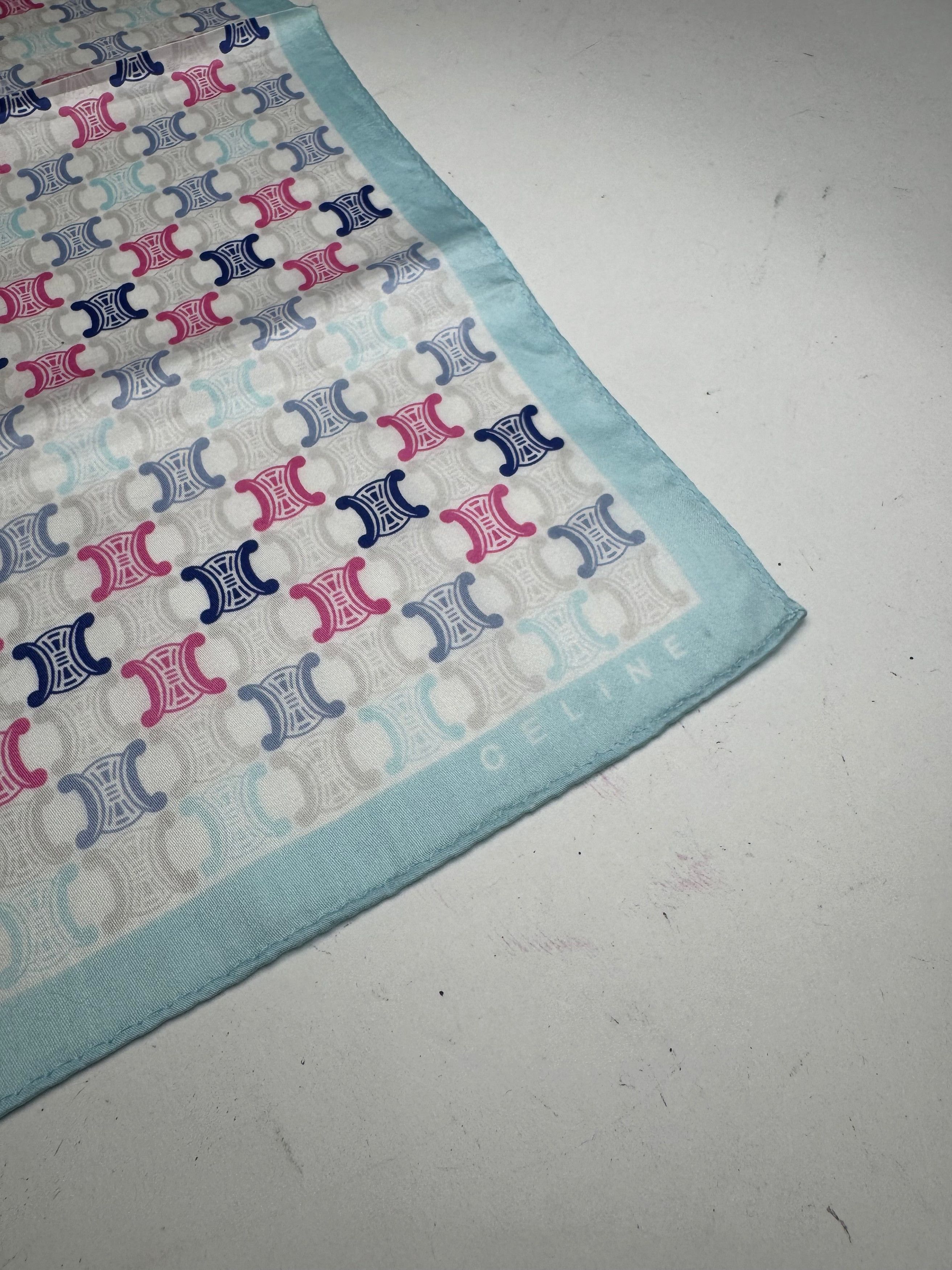 Celine Vintage Paris Triomphe Monogramm Scsrf Blue pink white Size ONE SIZE - 2 Thumbnail