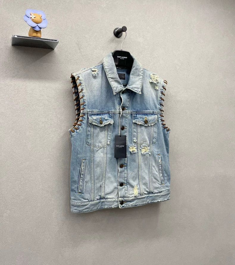 Saint Laurent Paris Saint Laurent Blue Denim Sleeveless Vest Size US L / EU 52-54 / 3 - 3 Thumbnail