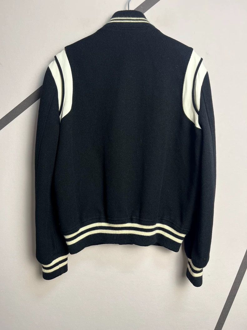 Hedi Slimane Saint Laurent Black and White Patchwork Leather Wool Baseball Jacket Size US M / EU 48-50 / 2 - 2 Thumbnail