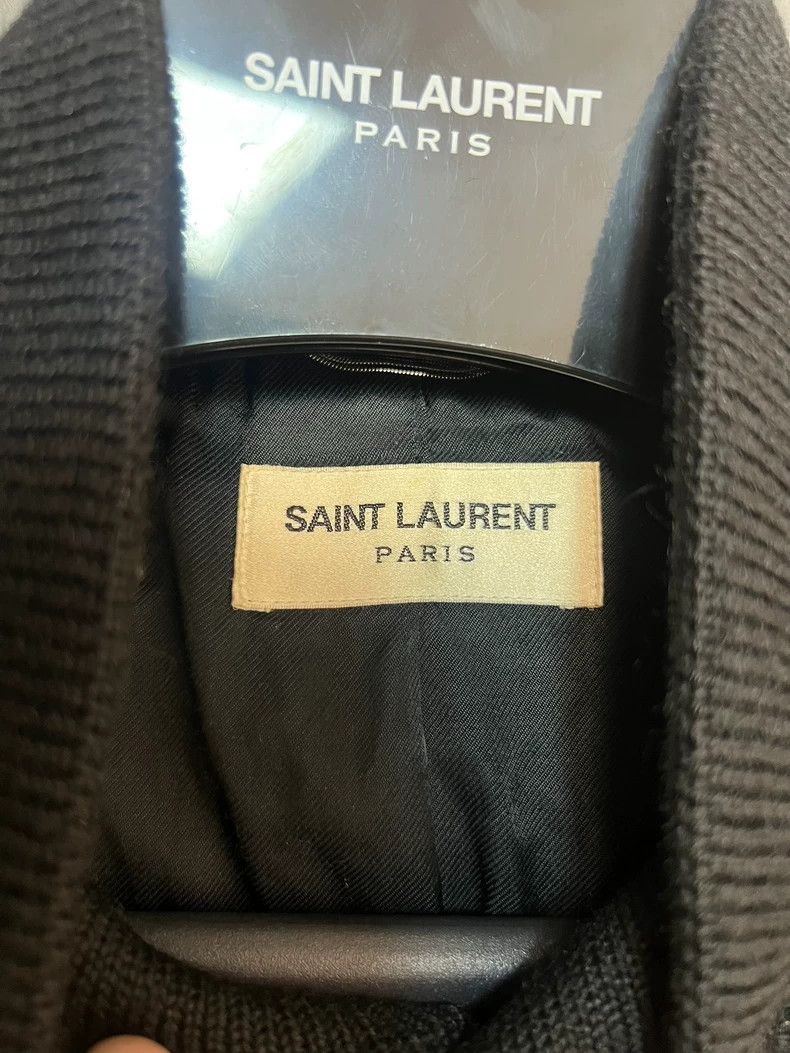 Hedi Slimane Saint Laurent Black and White Patchwork Leather Wool Baseball Jacket Size US M / EU 48-50 / 2 - 3 Thumbnail