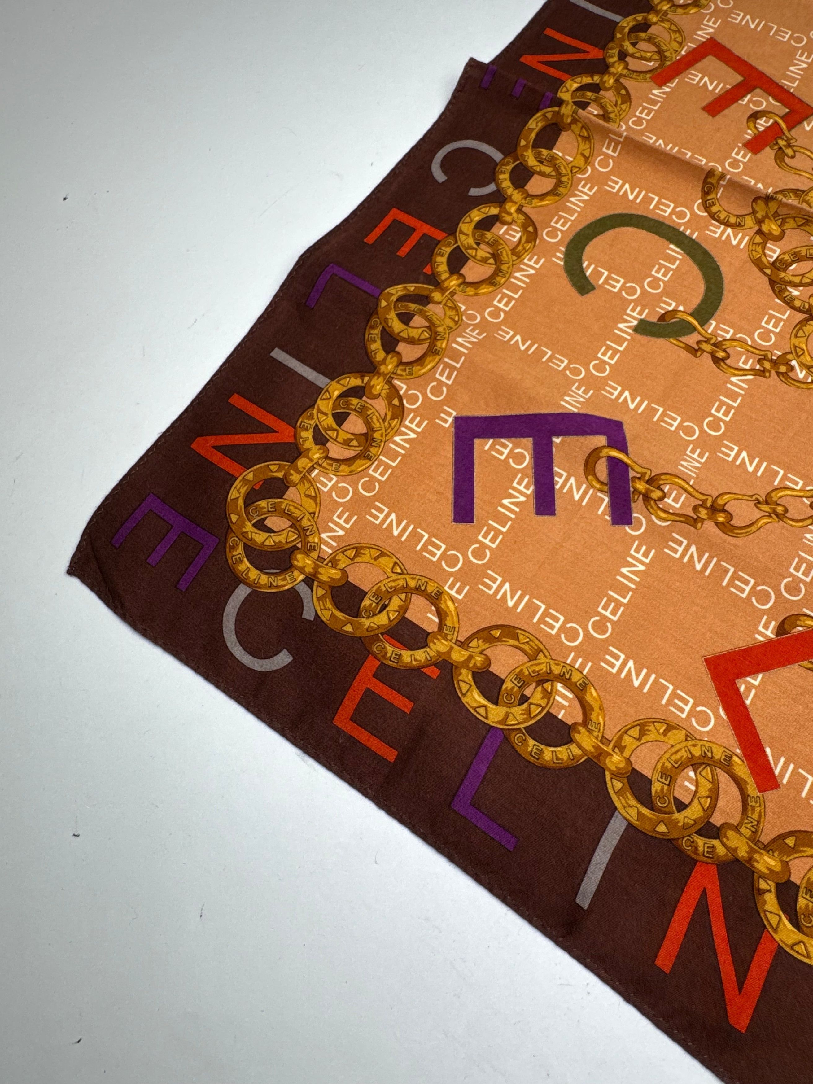 Celine Vintage Scarf Orange Brown Size ONE SIZE - 8 Thumbnail