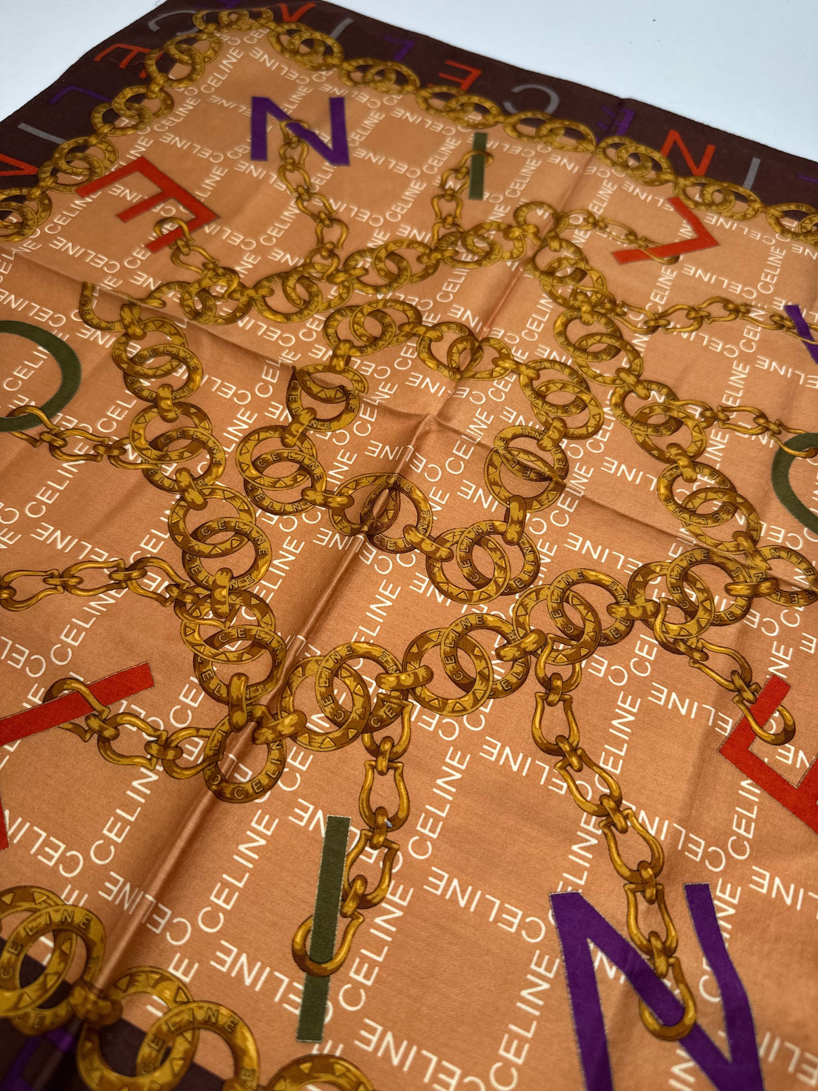 Celine Vintage Scarf Orange Brown Size ONE SIZE - 3 Thumbnail
