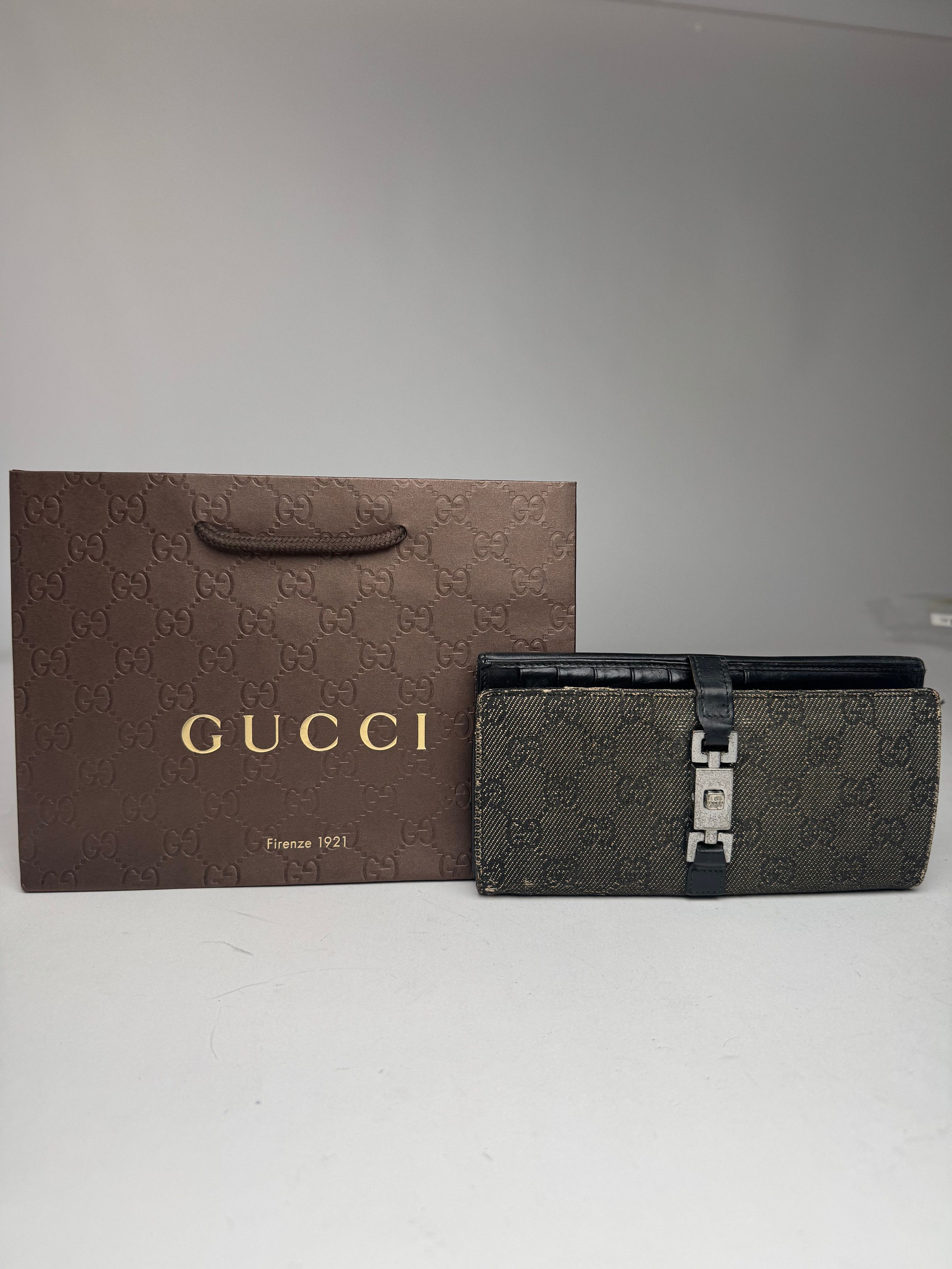 Gucci Vintage Jackie Monogram Leather Wallet Black Size ONE SIZE - 12 Thumbnail