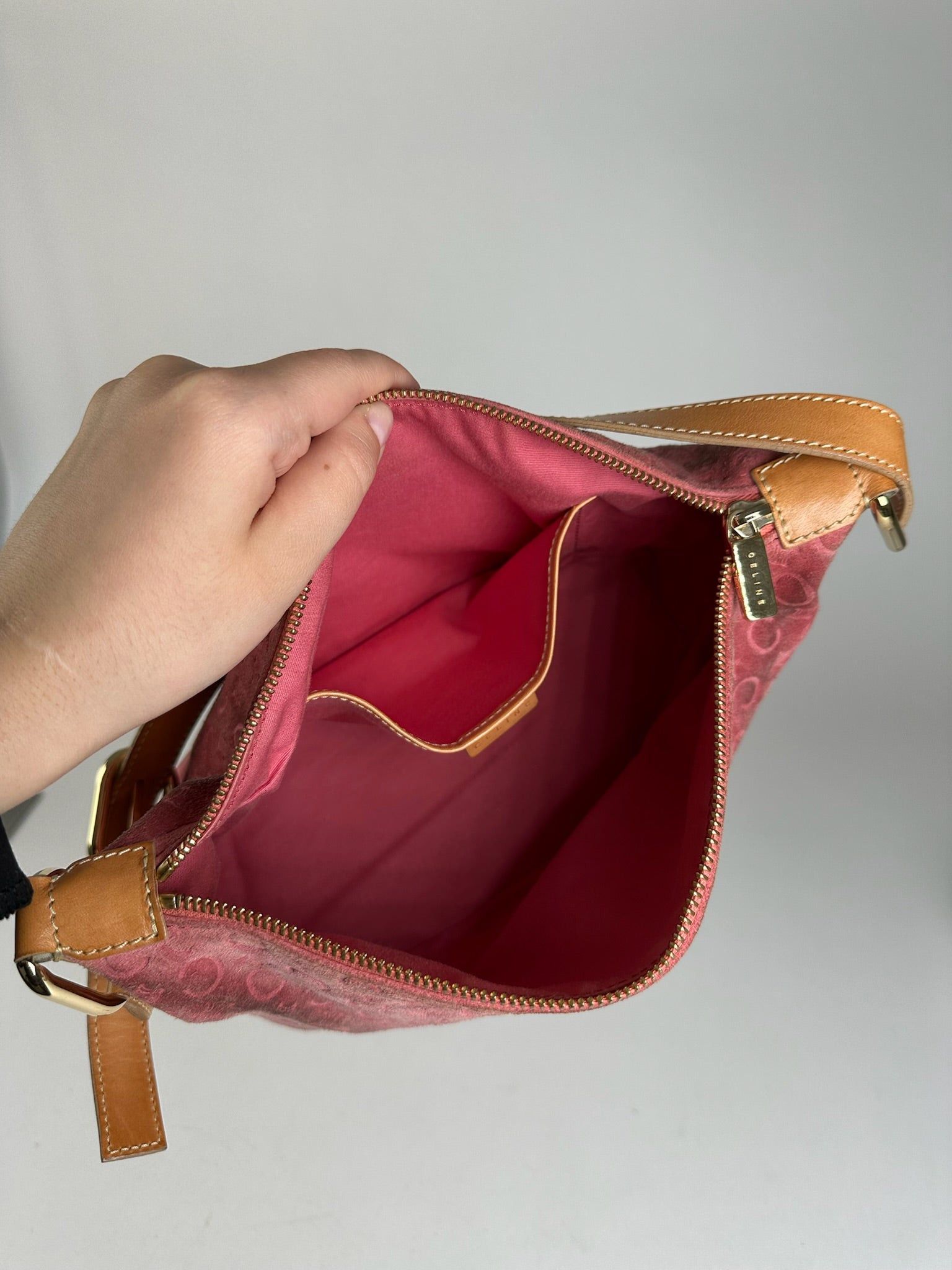 Celine Vintage Macadam Velour Leather Bag Pink Size ONE SIZE - 4 Thumbnail