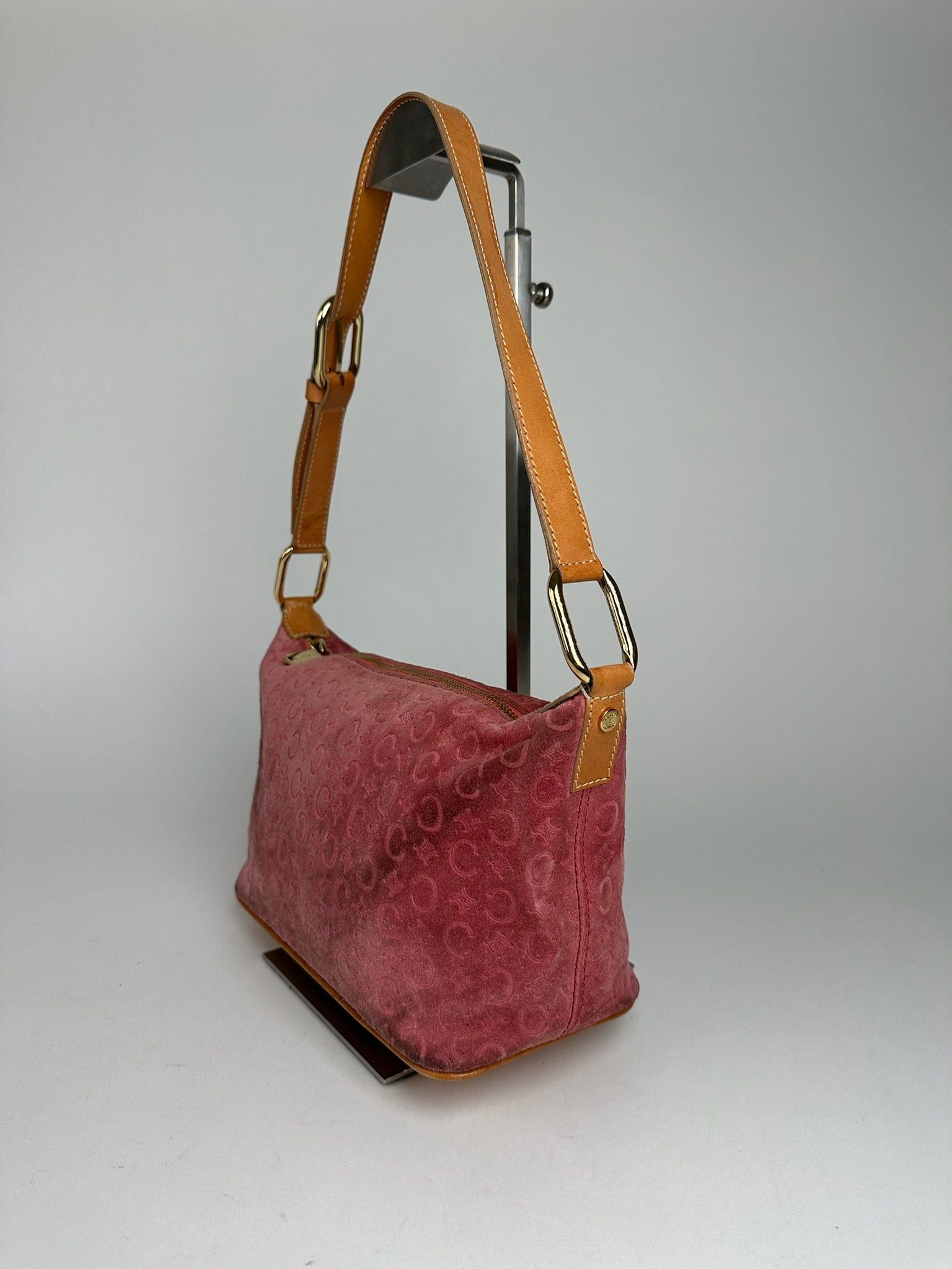 Celine Vintage Macadam Velour Leather Bag Pink Size ONE SIZE - 7 Thumbnail