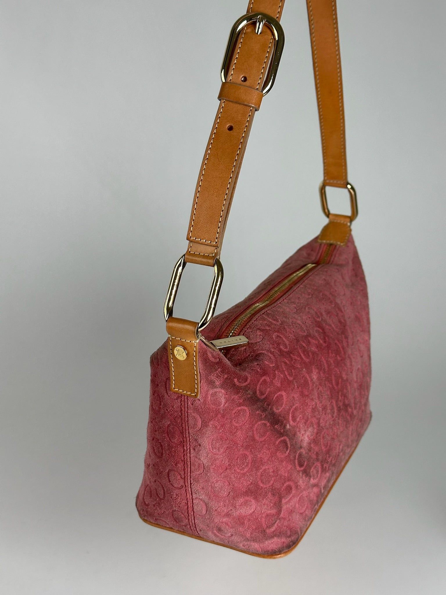 Celine Vintage Macadam Velour Leather Bag Pink Size ONE SIZE - 9 Thumbnail