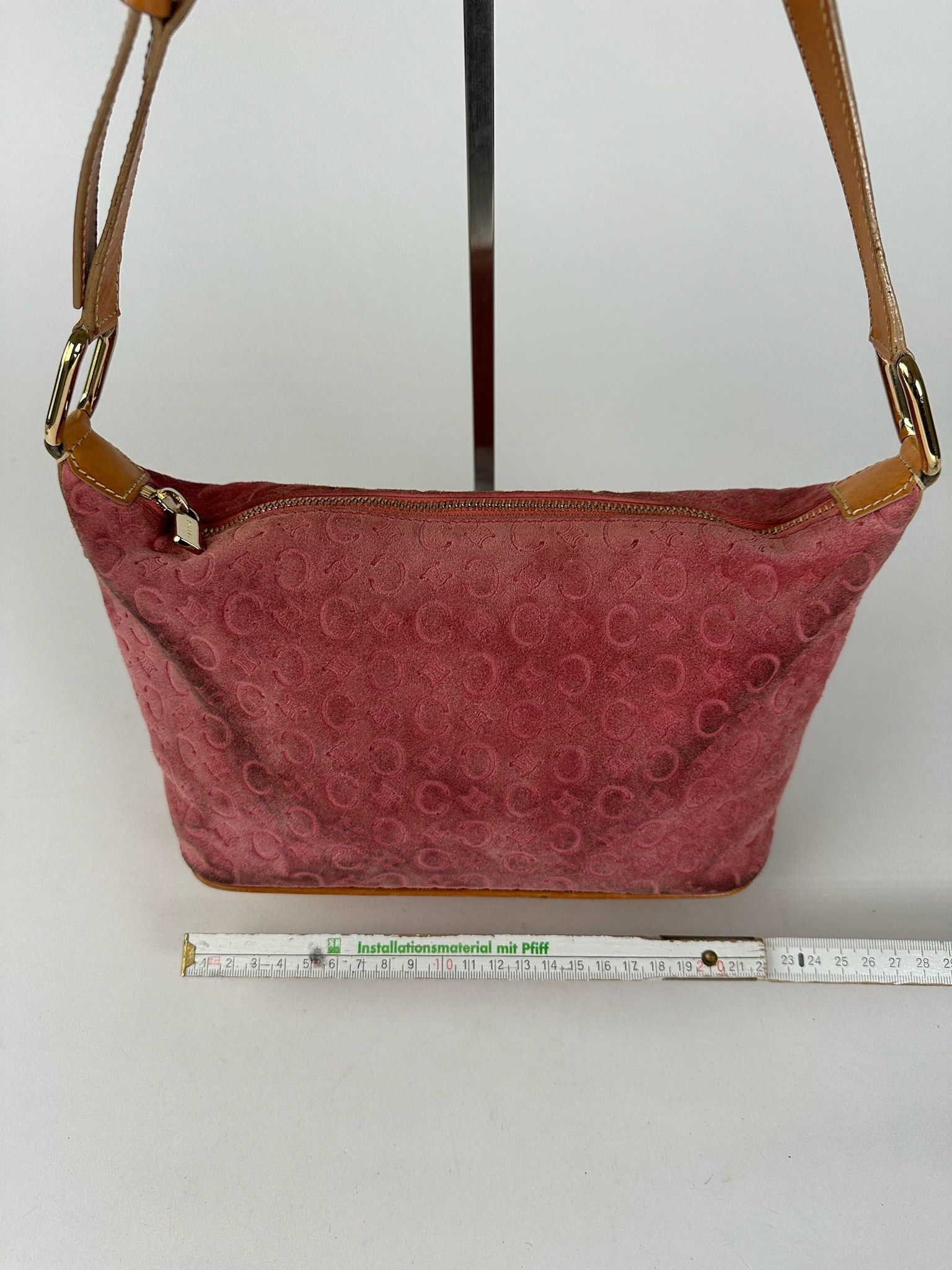 Celine Vintage Macadam Velour Leather Bag Pink Size ONE SIZE - 12 Thumbnail